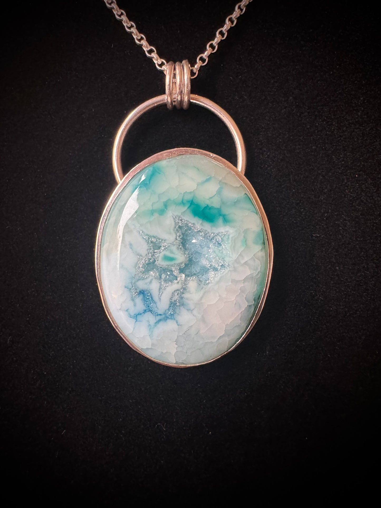 Dragon Vein Agate Druzy Sterling Silver Necklace