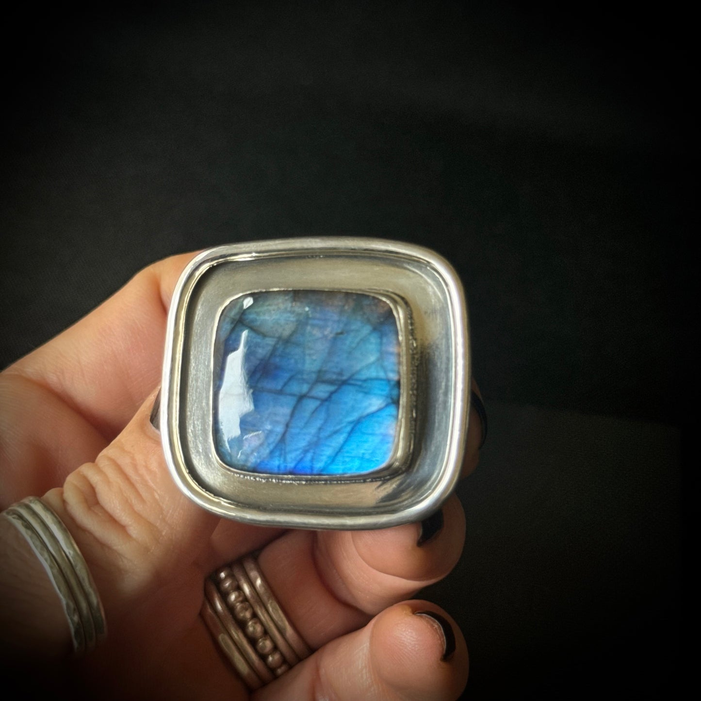 Square Labradorite Sterling Silver Ring - Size P