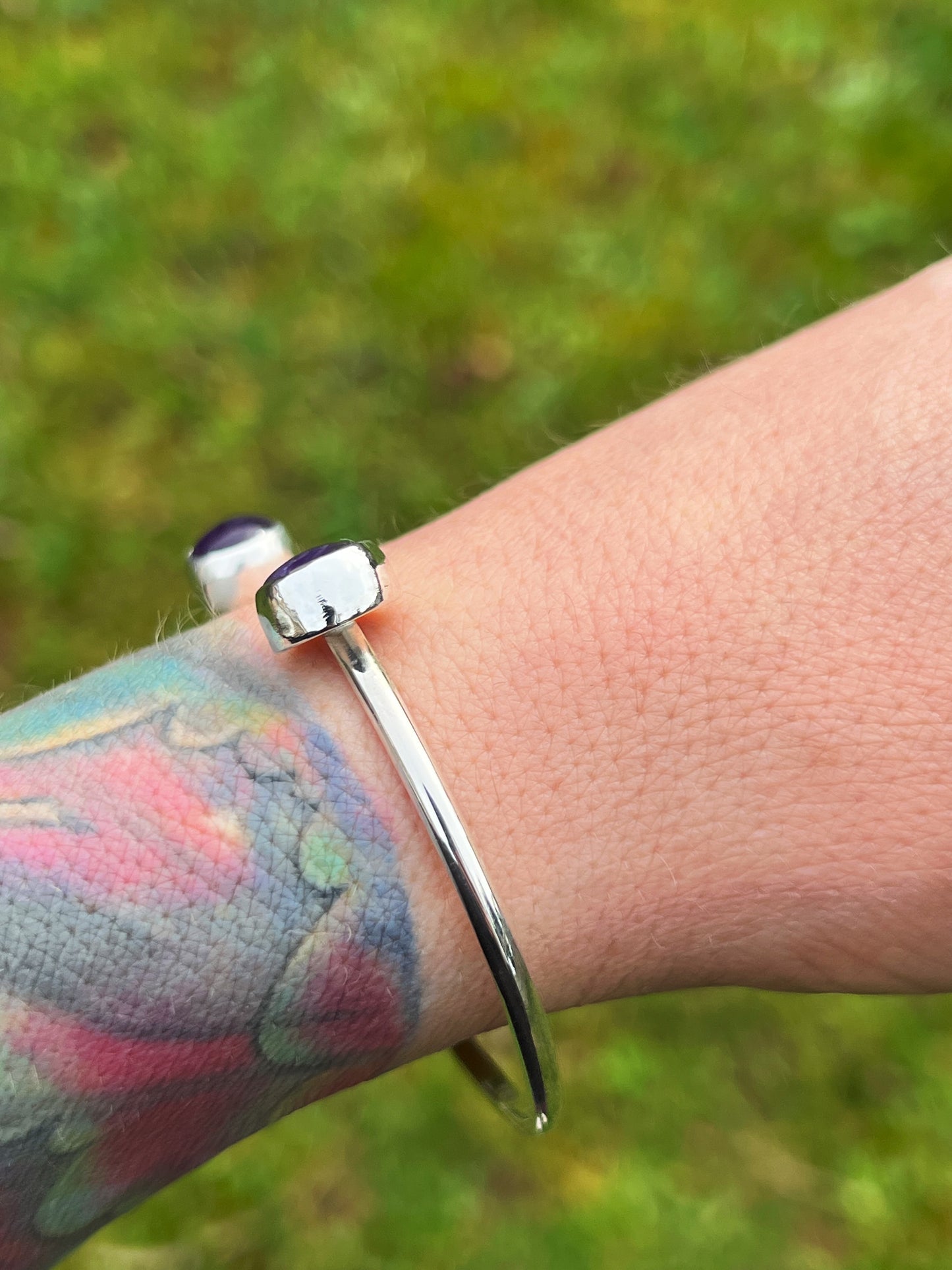 Double Amethyst Sterling Silver Cuff