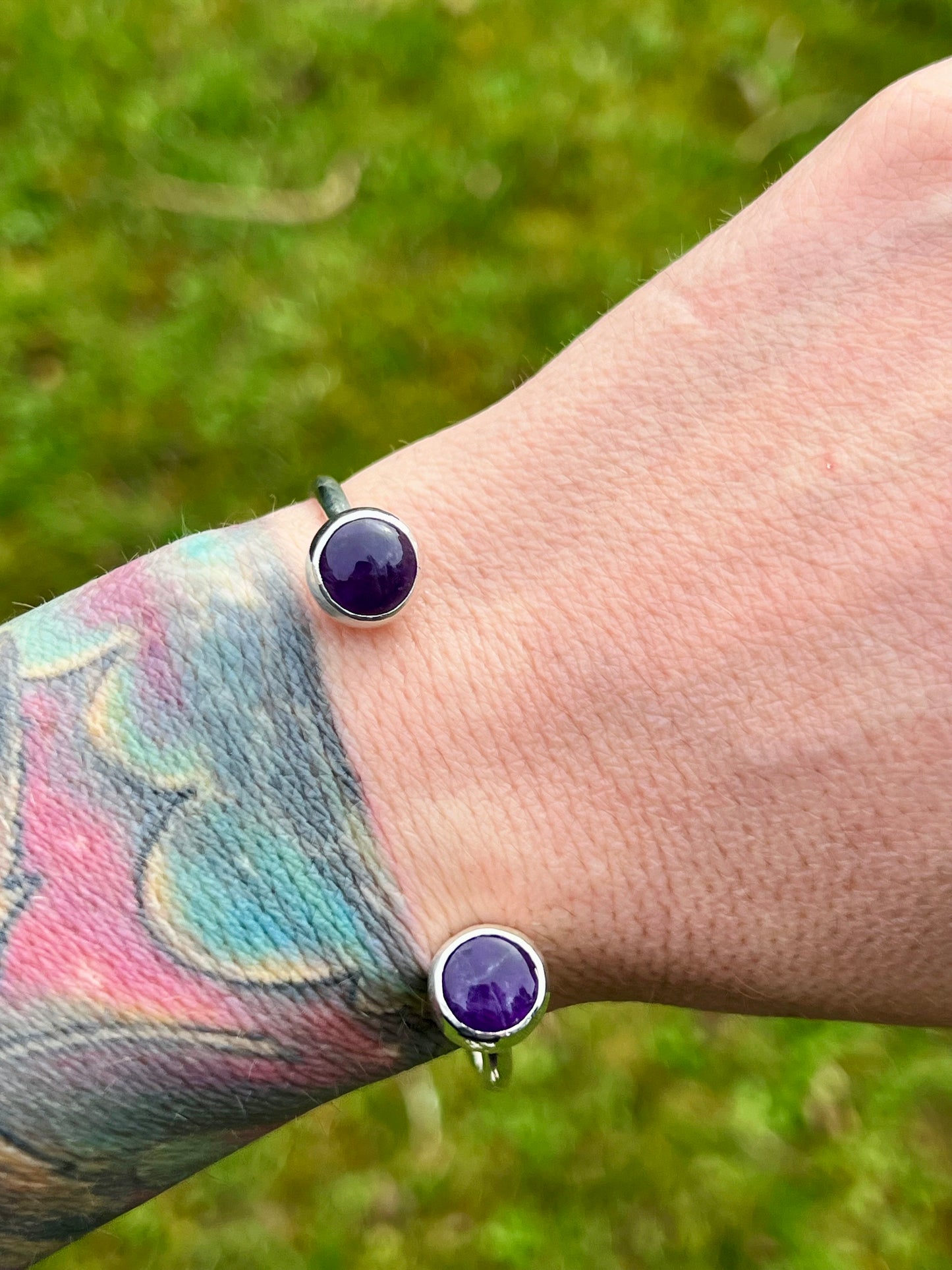 Double Amethyst Sterling Silver Cuff