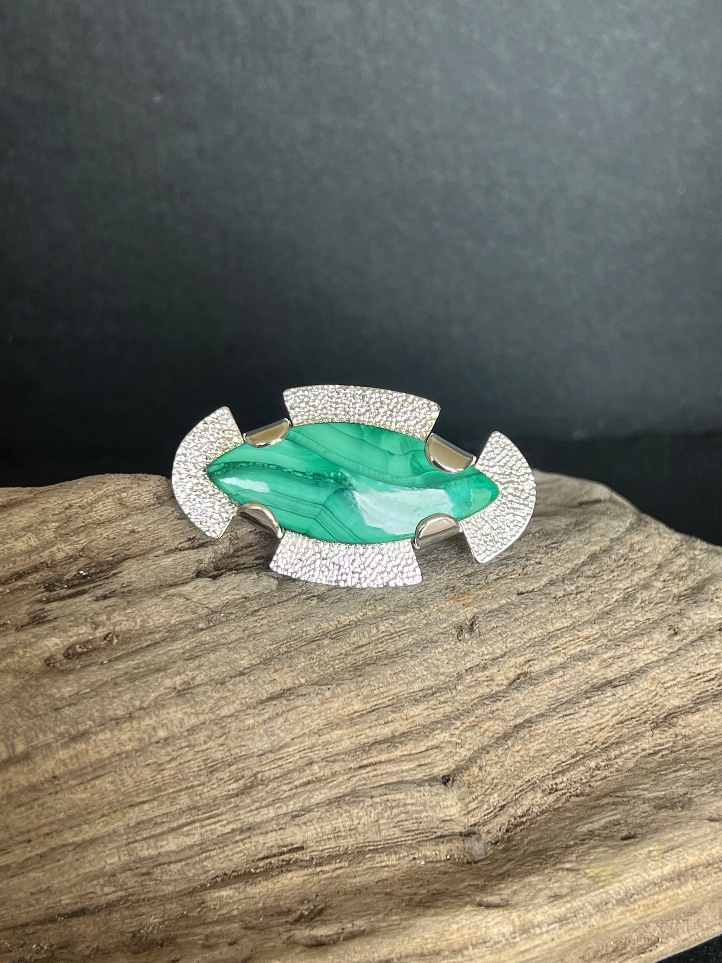 Chunky Malachite Sterling Silver Ring - Size R