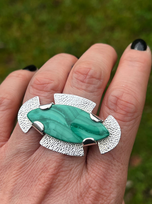 Chunky Malachite Sterling Silver Ring - Size R