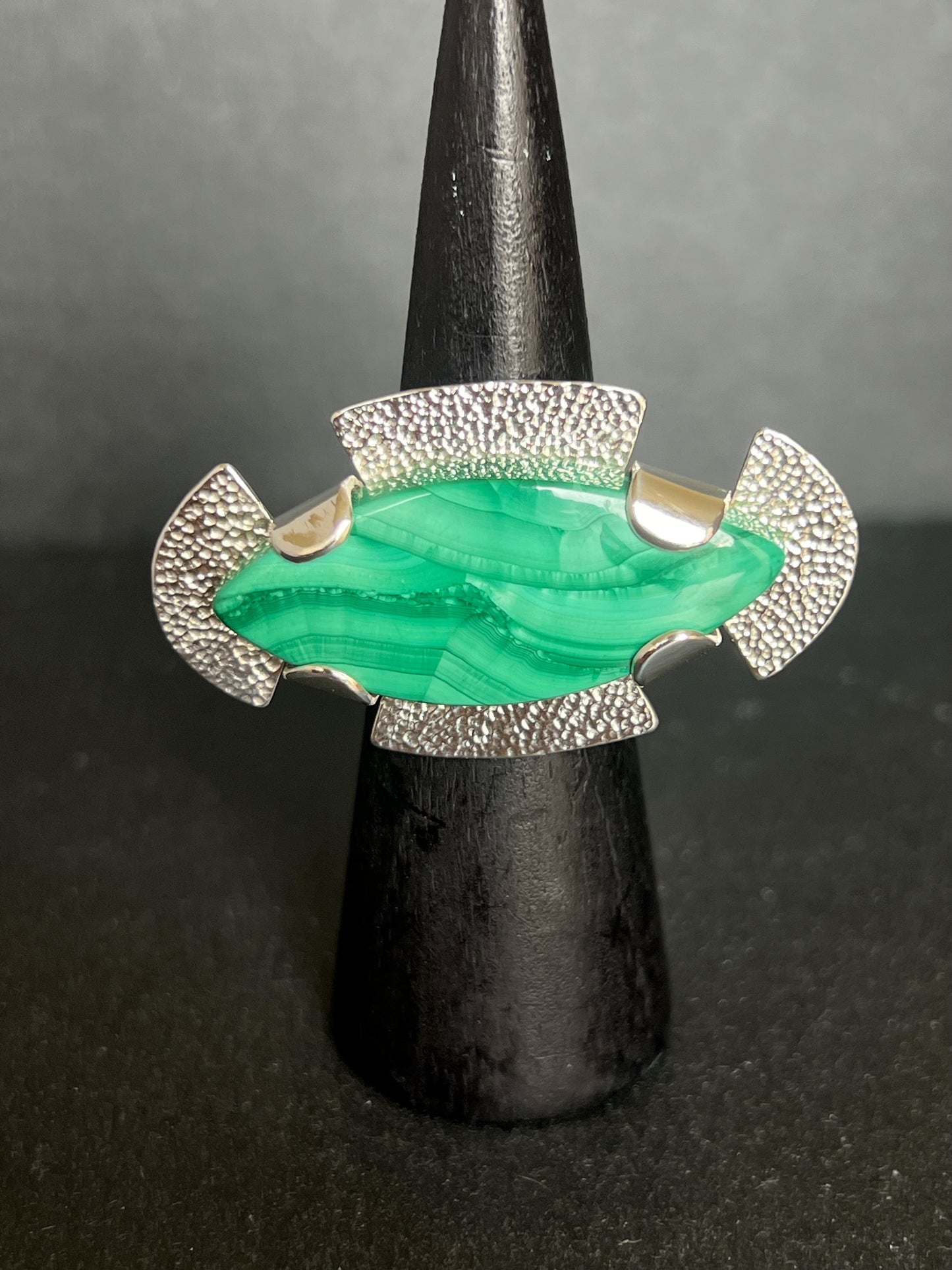 Chunky Malachite Sterling Silver Ring - Size R