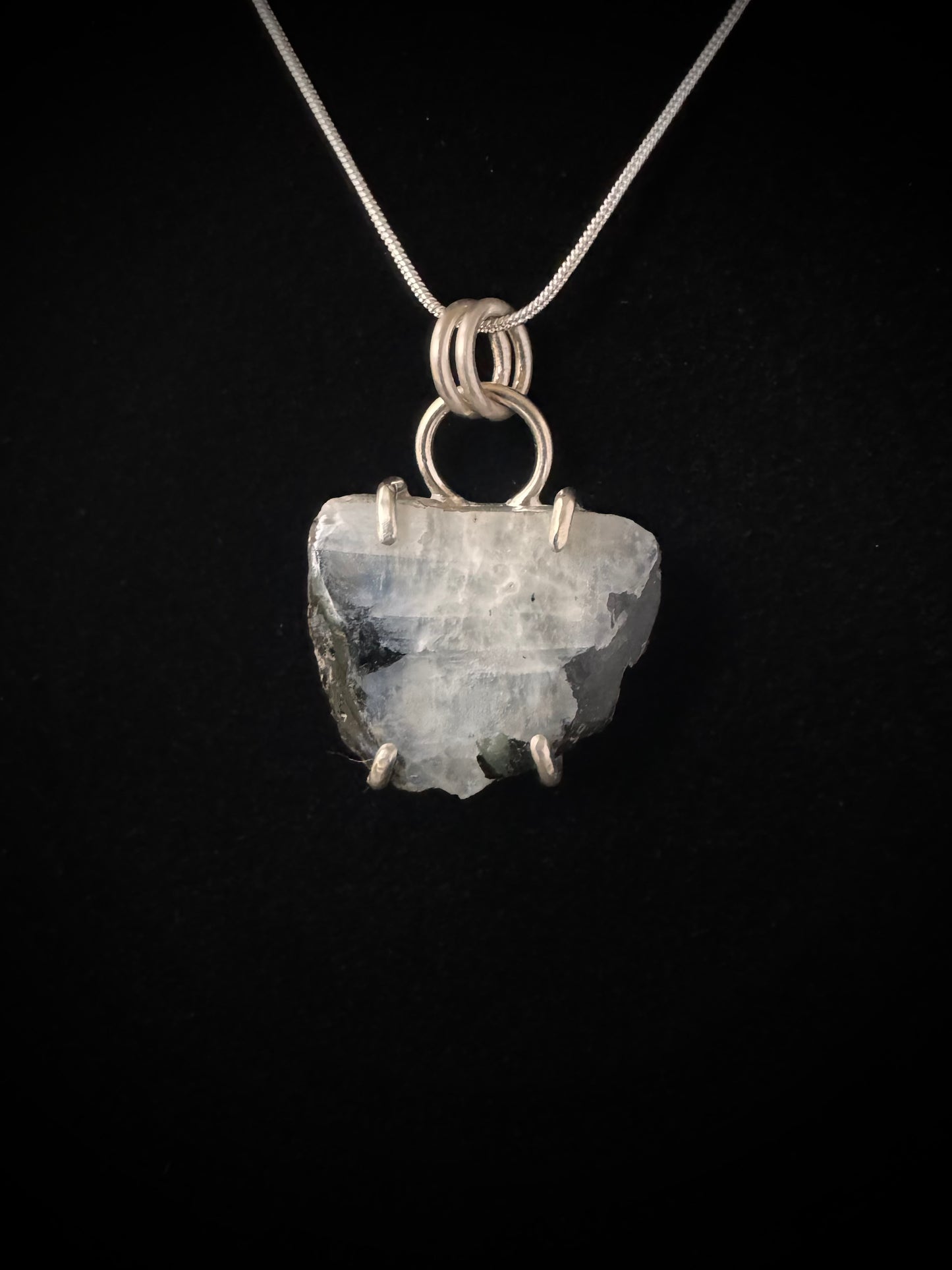 Rainbow Moonstone and Tourmaline Sterling Silver Necklace