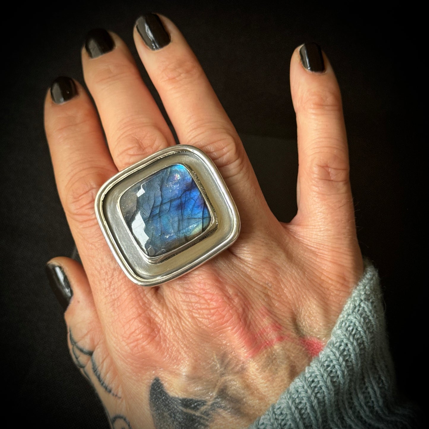 Square Labradorite Sterling Silver Ring - Size P