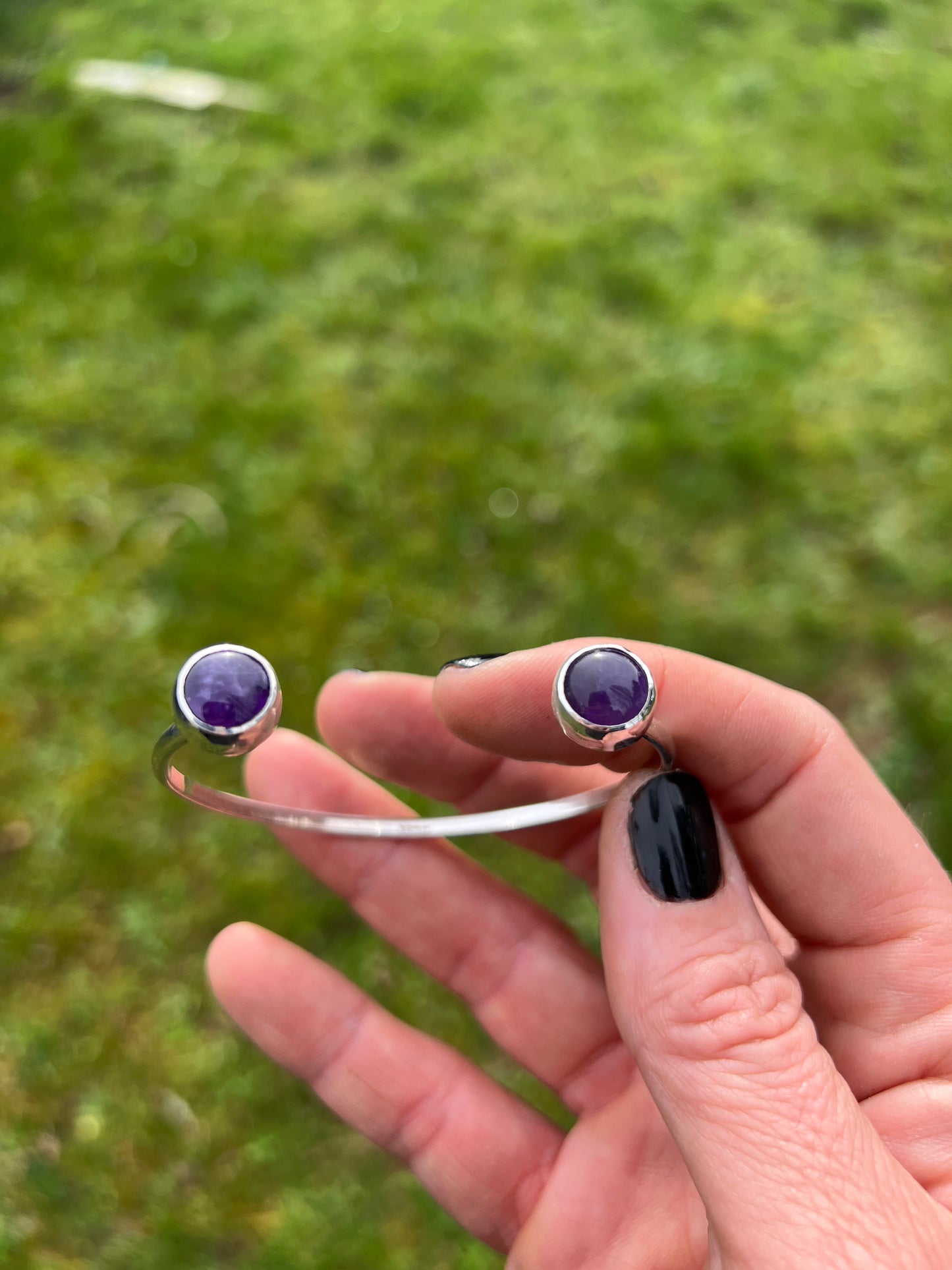 Double Amethyst Sterling Silver Cuff