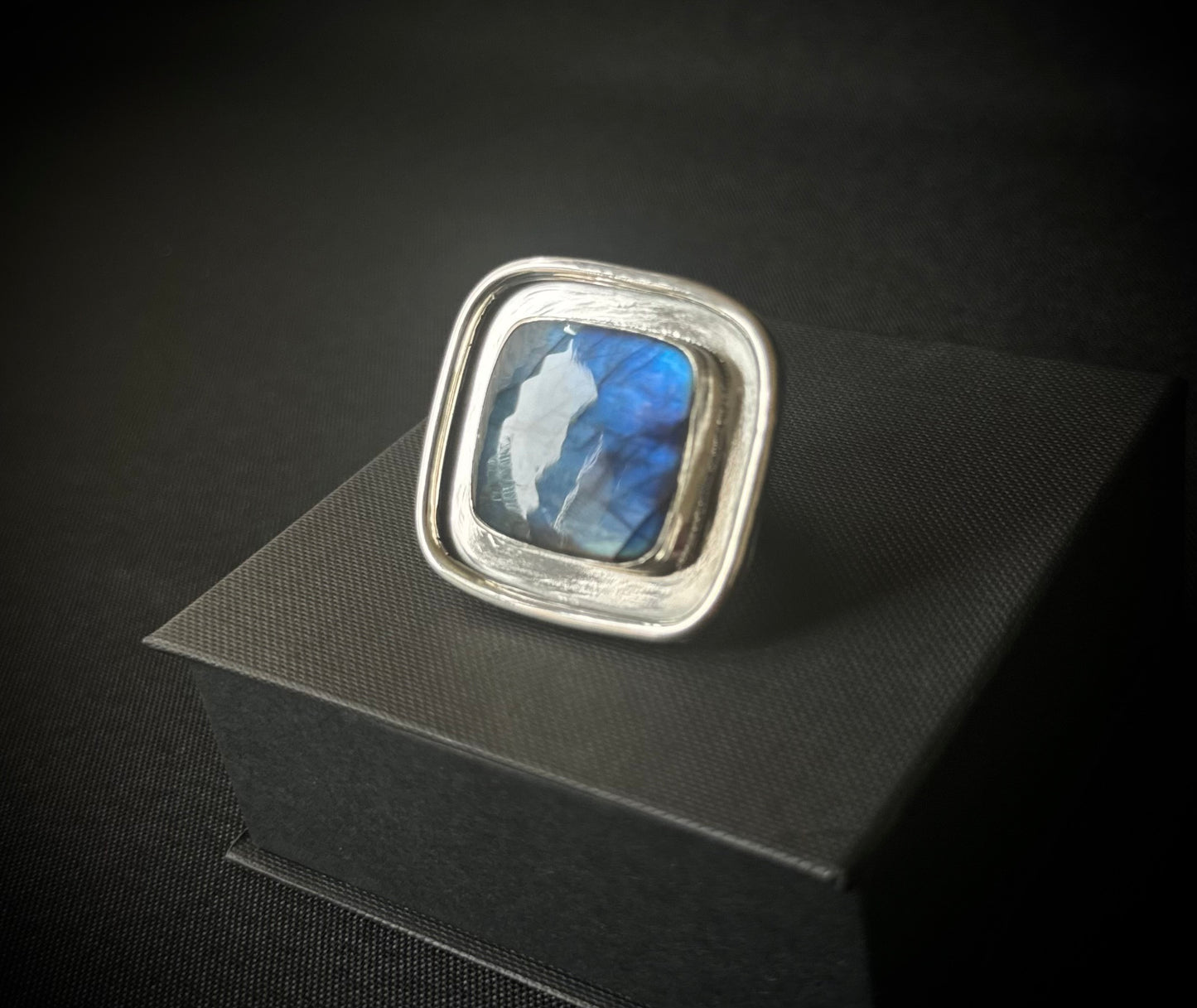 Square Labradorite Sterling Silver Ring - Size P