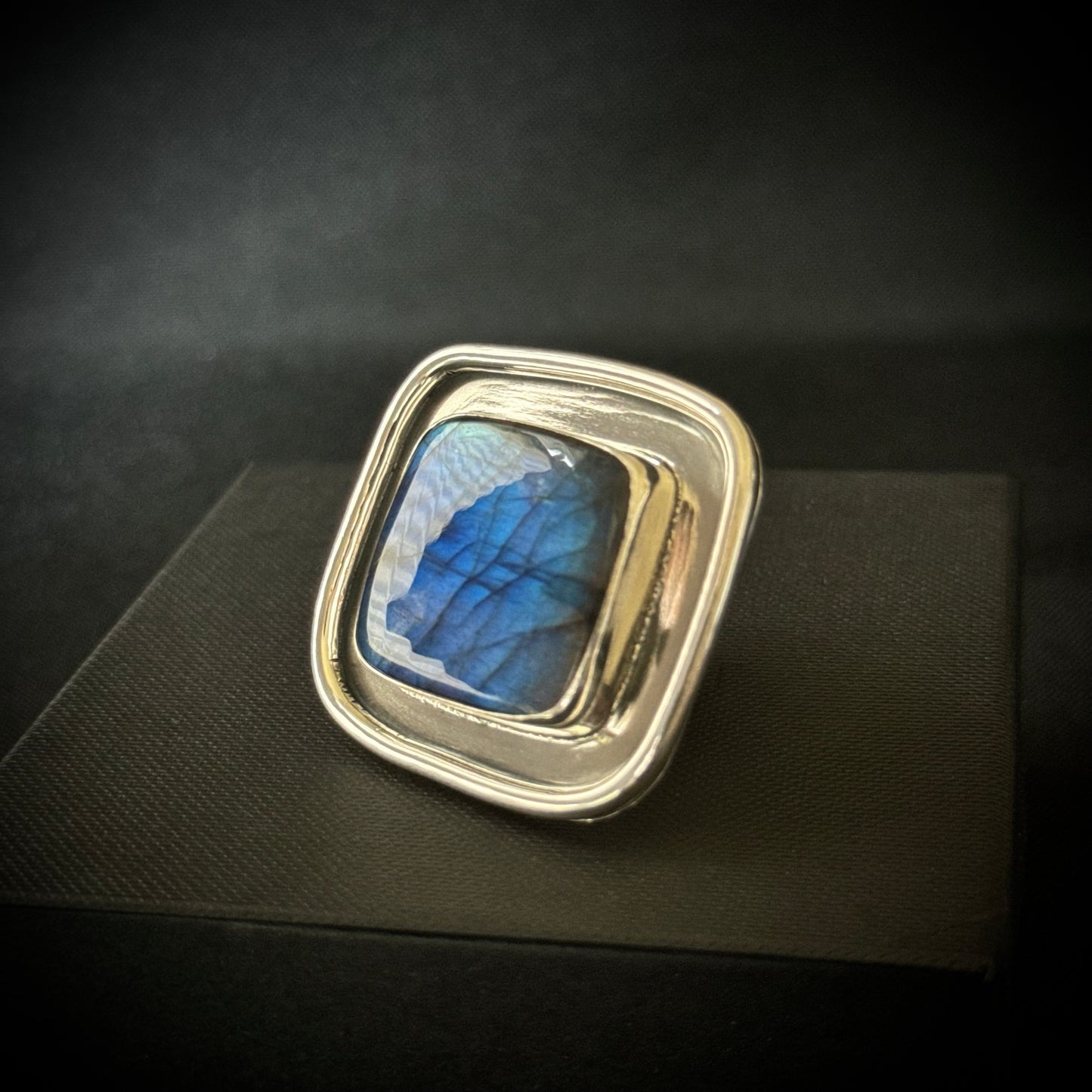 Square Labradorite Sterling Silver Ring - Size P