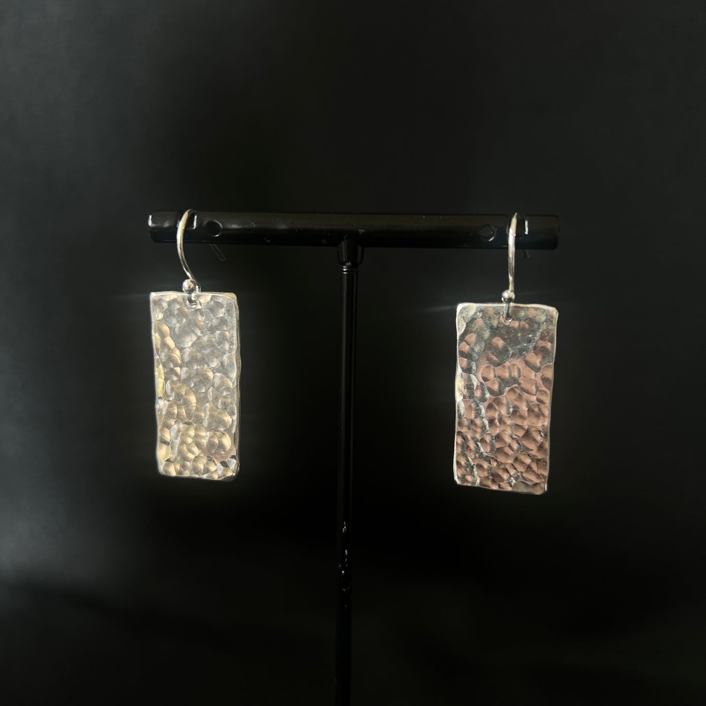 Sterling Silver Hammered Rectangle Earrings