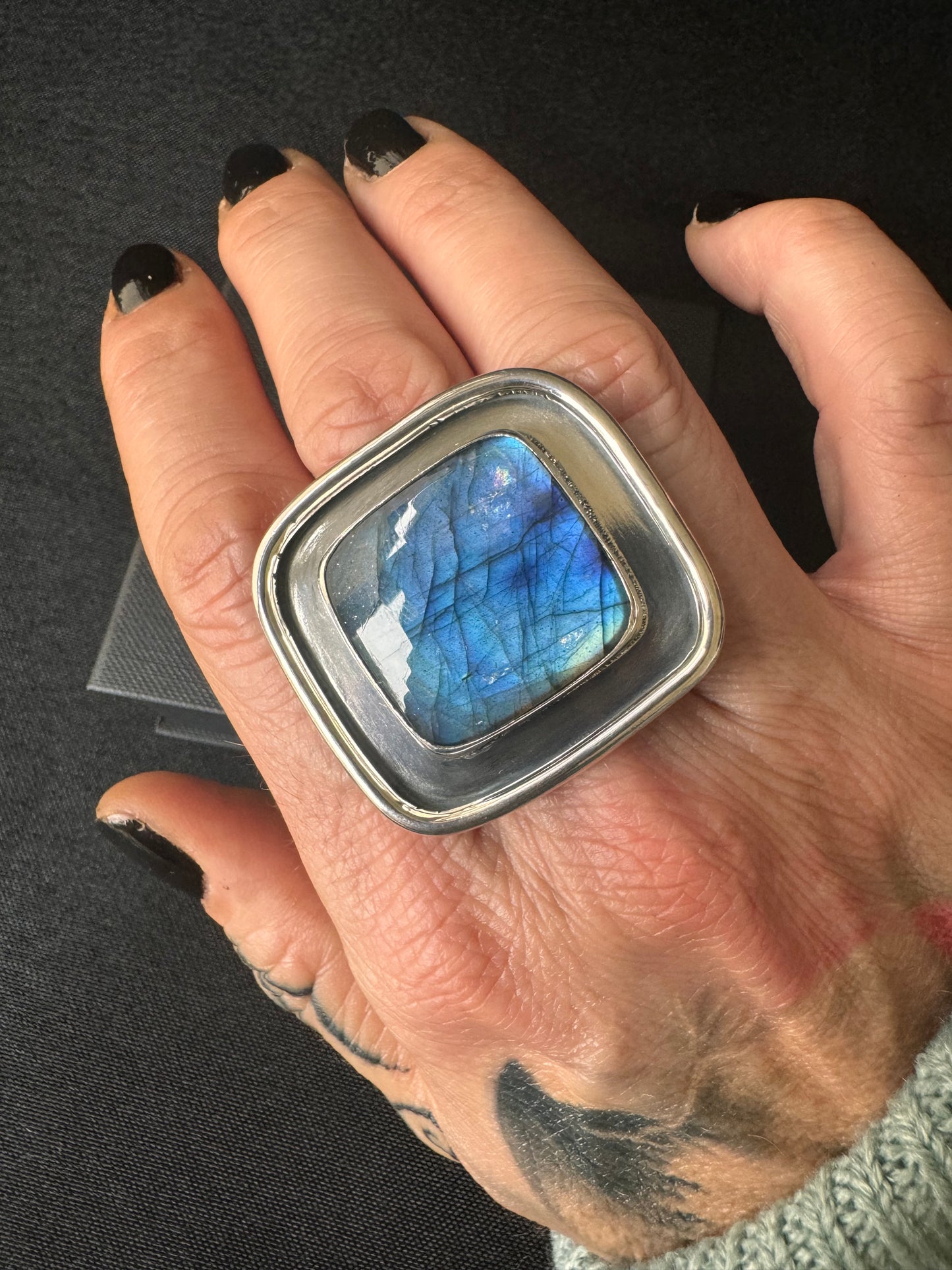 Square Labradorite Sterling Silver Ring - Size P