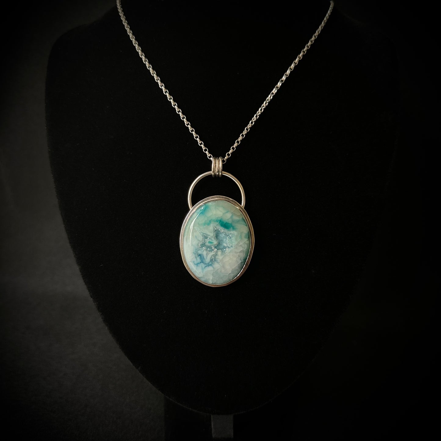 Dragon Vein Agate Druzy Sterling Silver Necklace