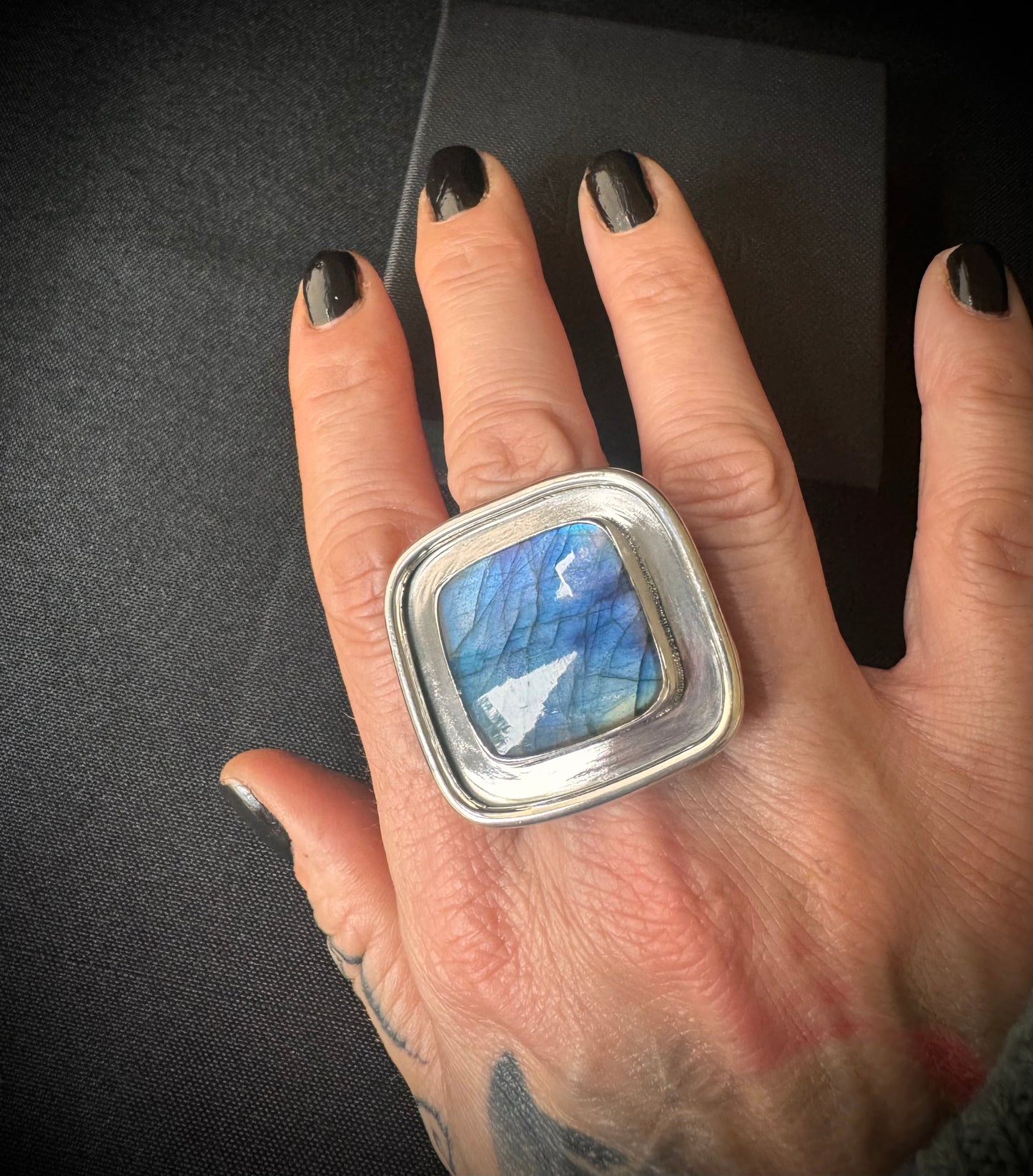 Square Labradorite Sterling Silver Ring - Size P