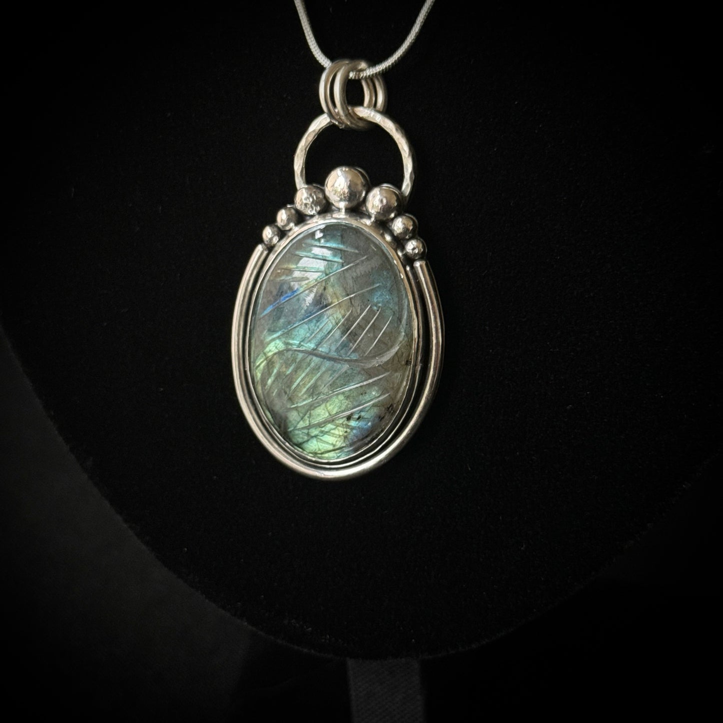 Carved Labradorite Sterling Silver Necklace