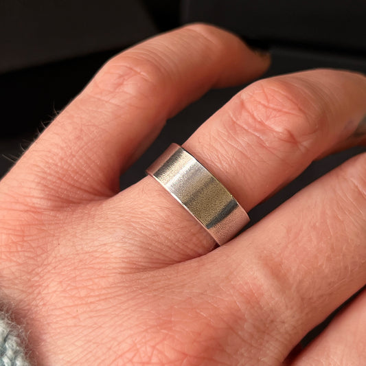 Brushed Oxidised Sterling Silver Chunky Ring - Size O