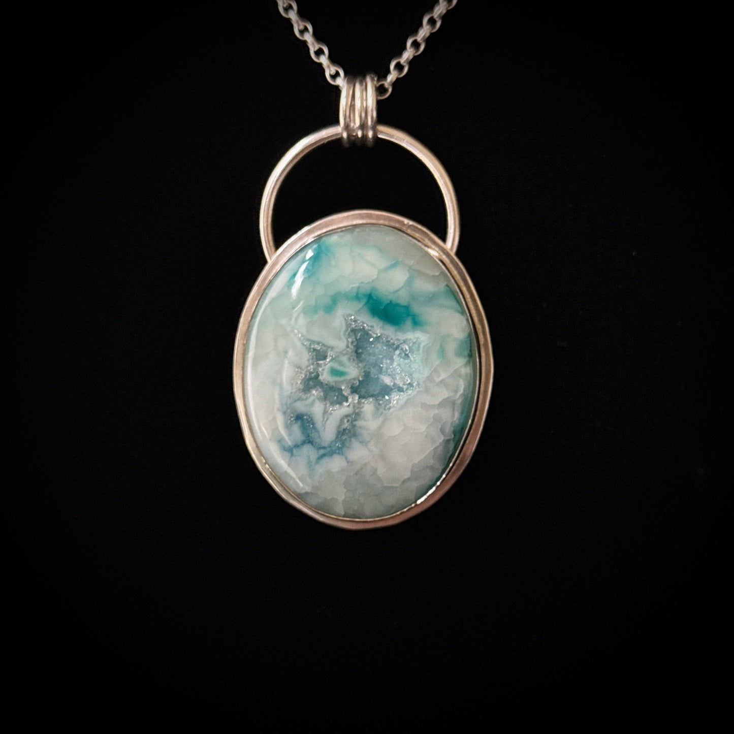 Dragon Vein Agate Druzy Sterling Silver Necklace