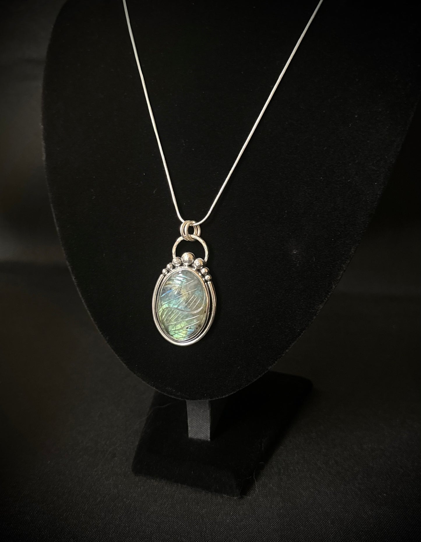 Carved Labradorite Sterling Silver Necklace