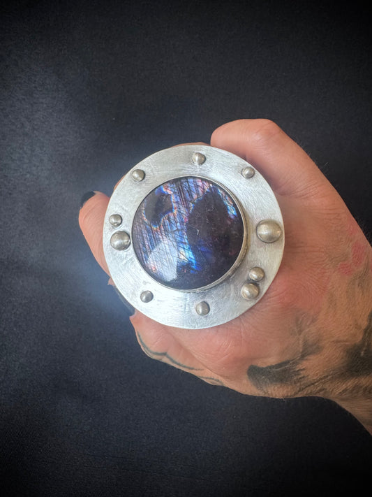 Large Spectrolite Sterling Silver Ring - Size U