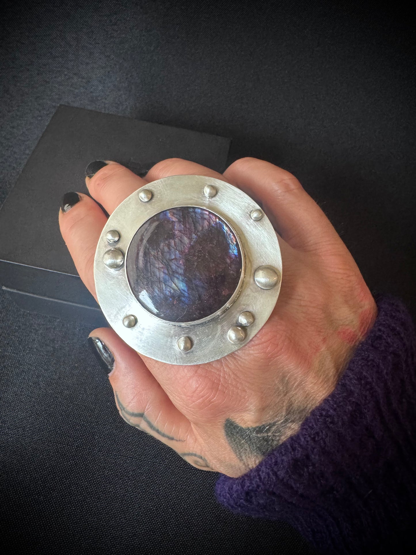 Large Spectrolite Sterling Silver Ring - Size U