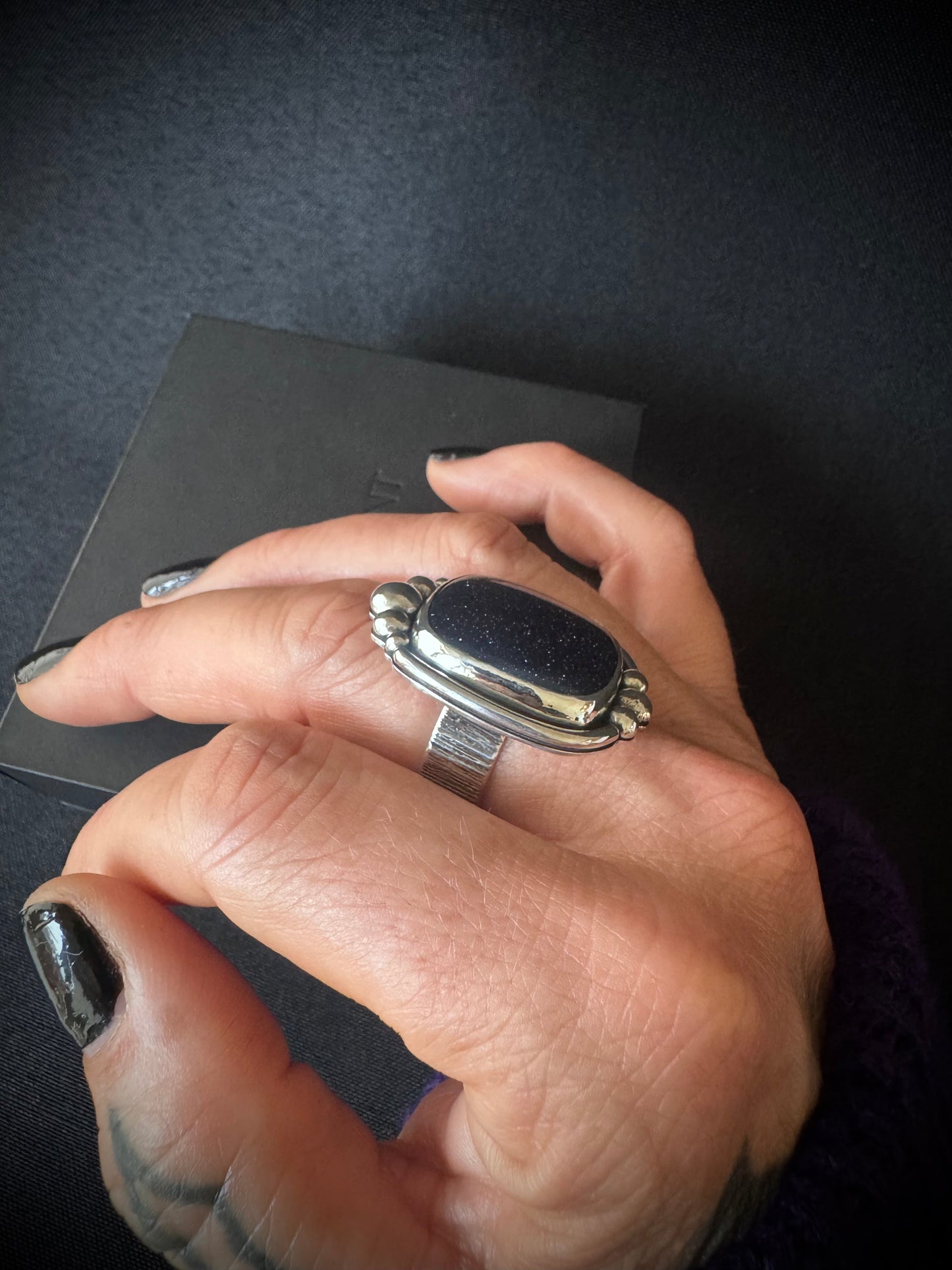 Square Blue Sunstone Sterling Silver Ring - Size V