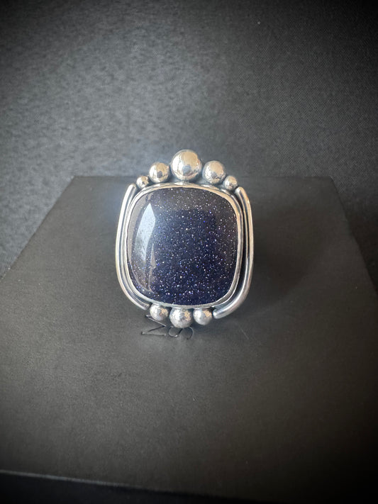 Square Blue Sunstone Sterling Silver Ring - Size V