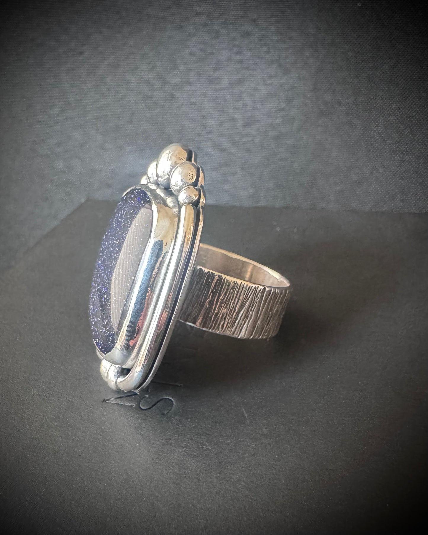 Square Blue Sunstone Sterling Silver Ring - Size V