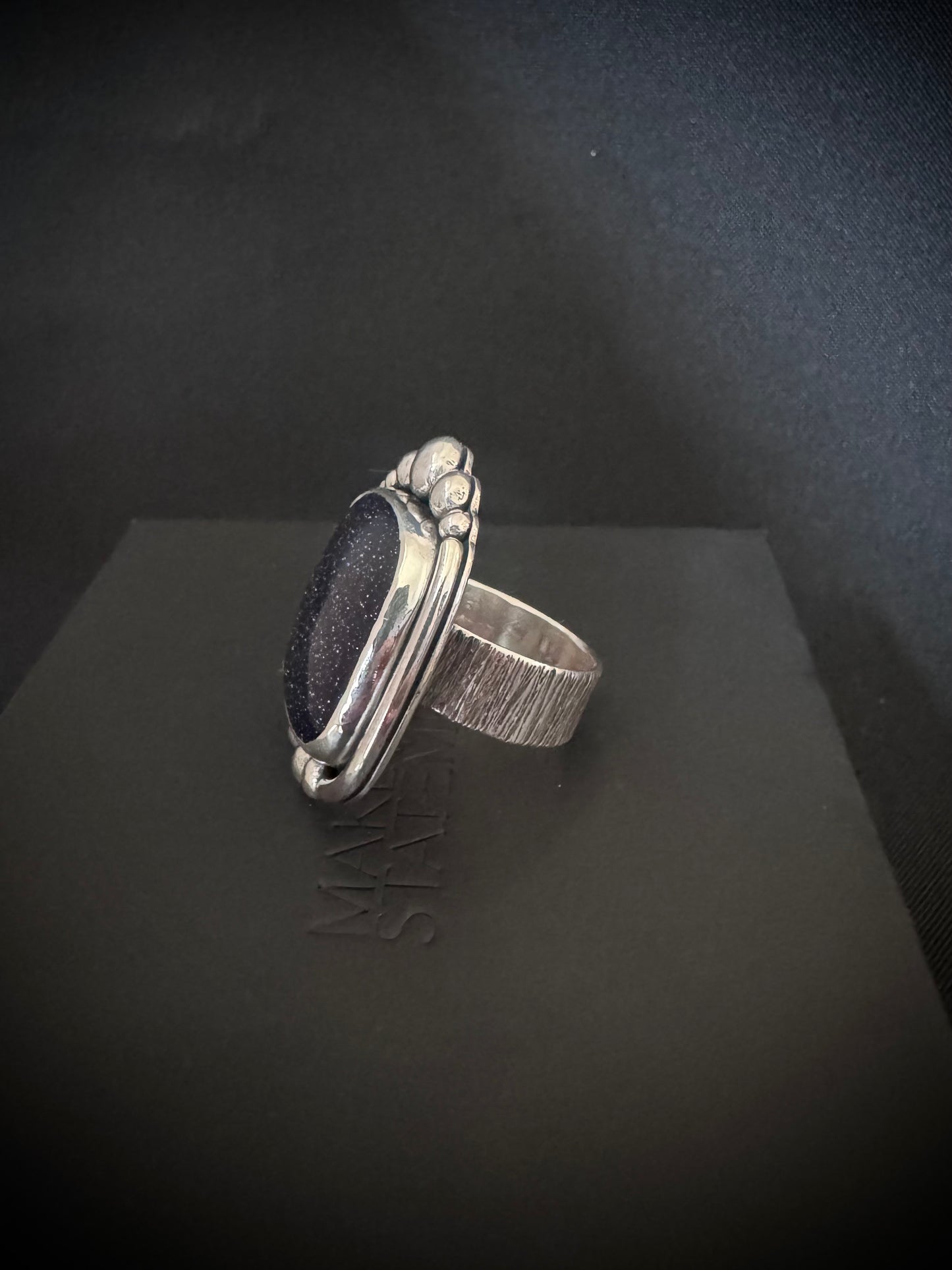 Square Blue Sunstone Sterling Silver Ring - Size V