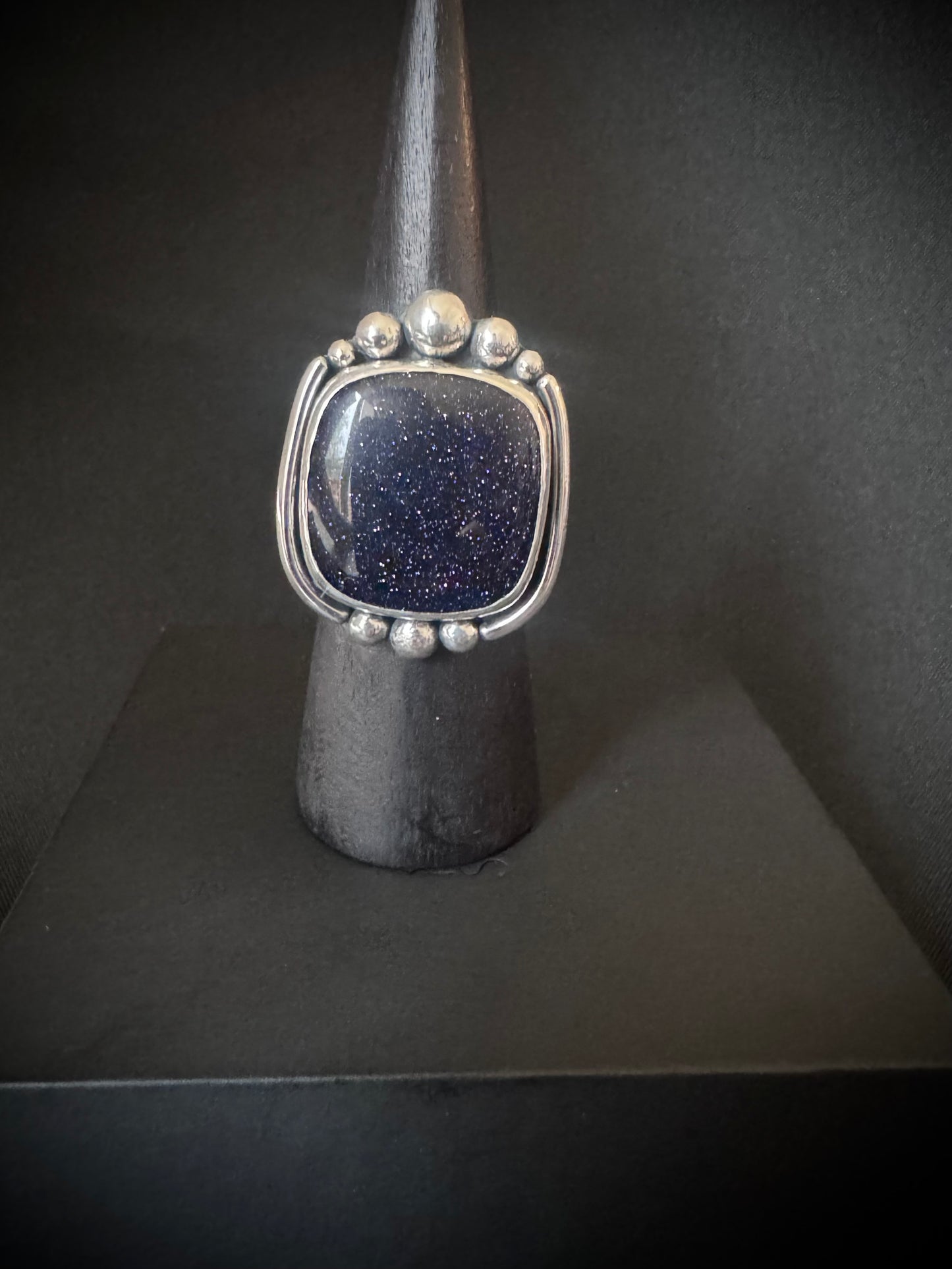 Square Blue Sunstone Sterling Silver Ring - Size V