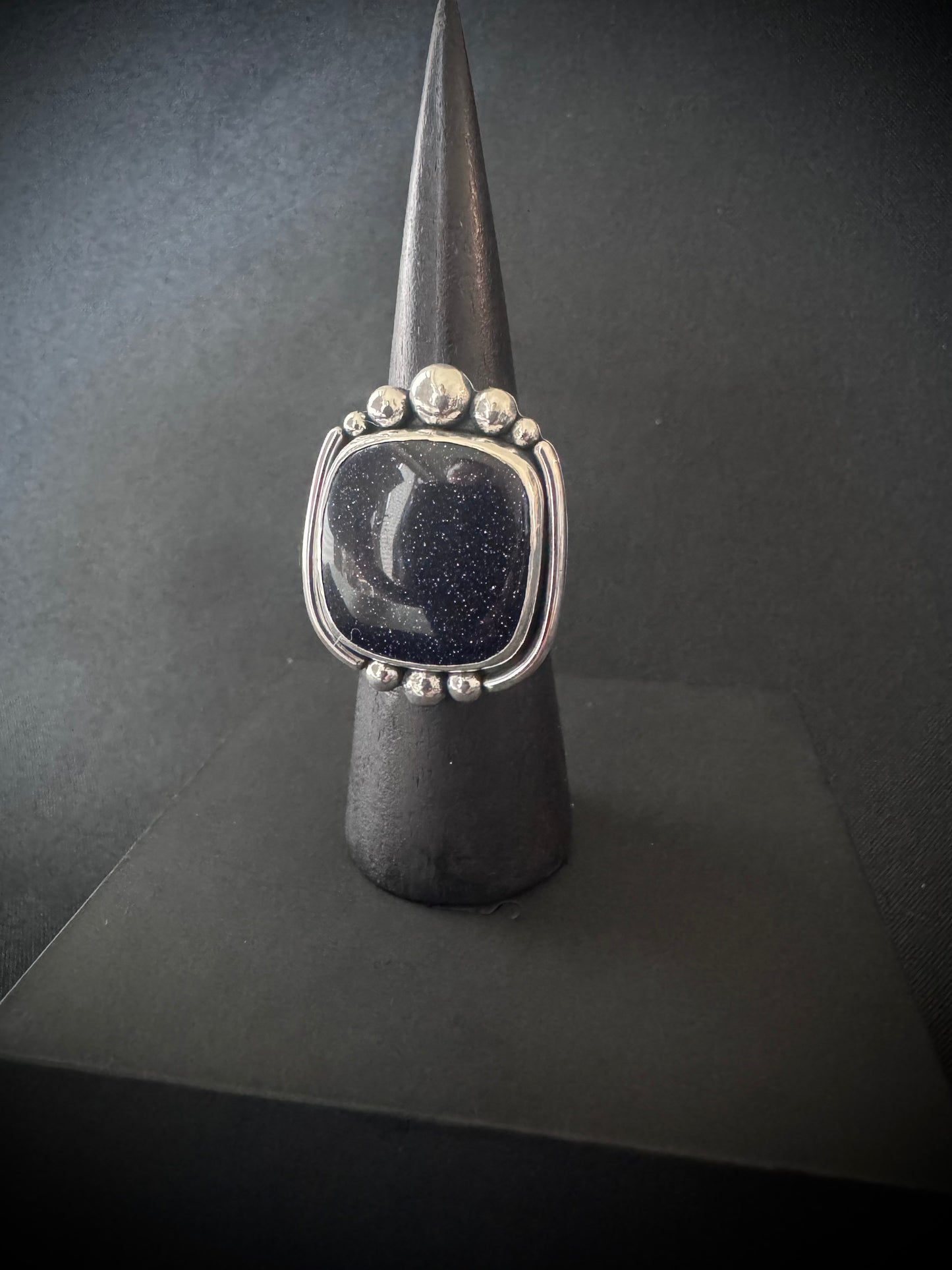 Square Blue Sunstone Sterling Silver Ring - Size V