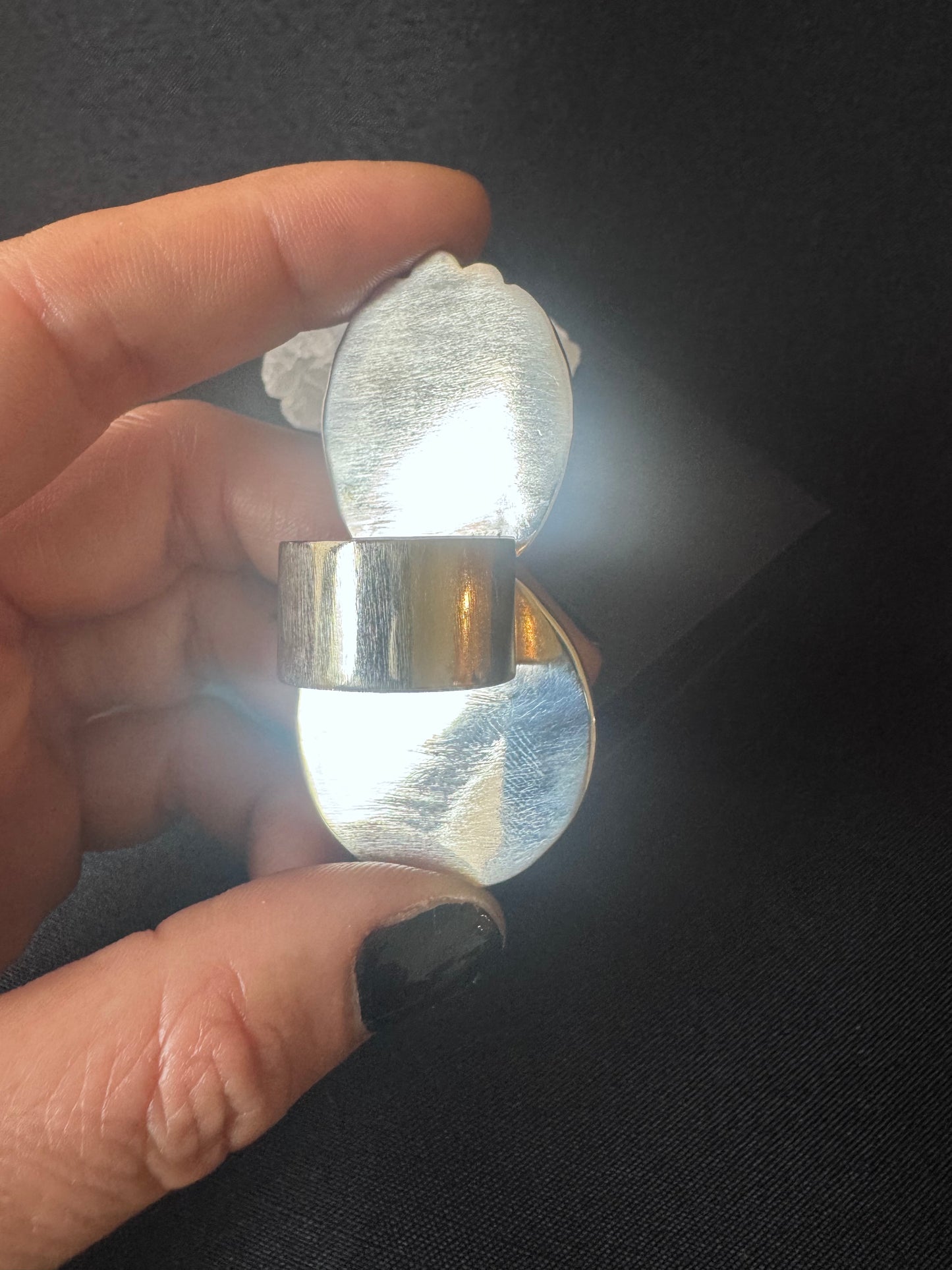 Faceted Black Onyx and Pink Dragon Vein Agate Double Sterling Silver Ring - S 1/2