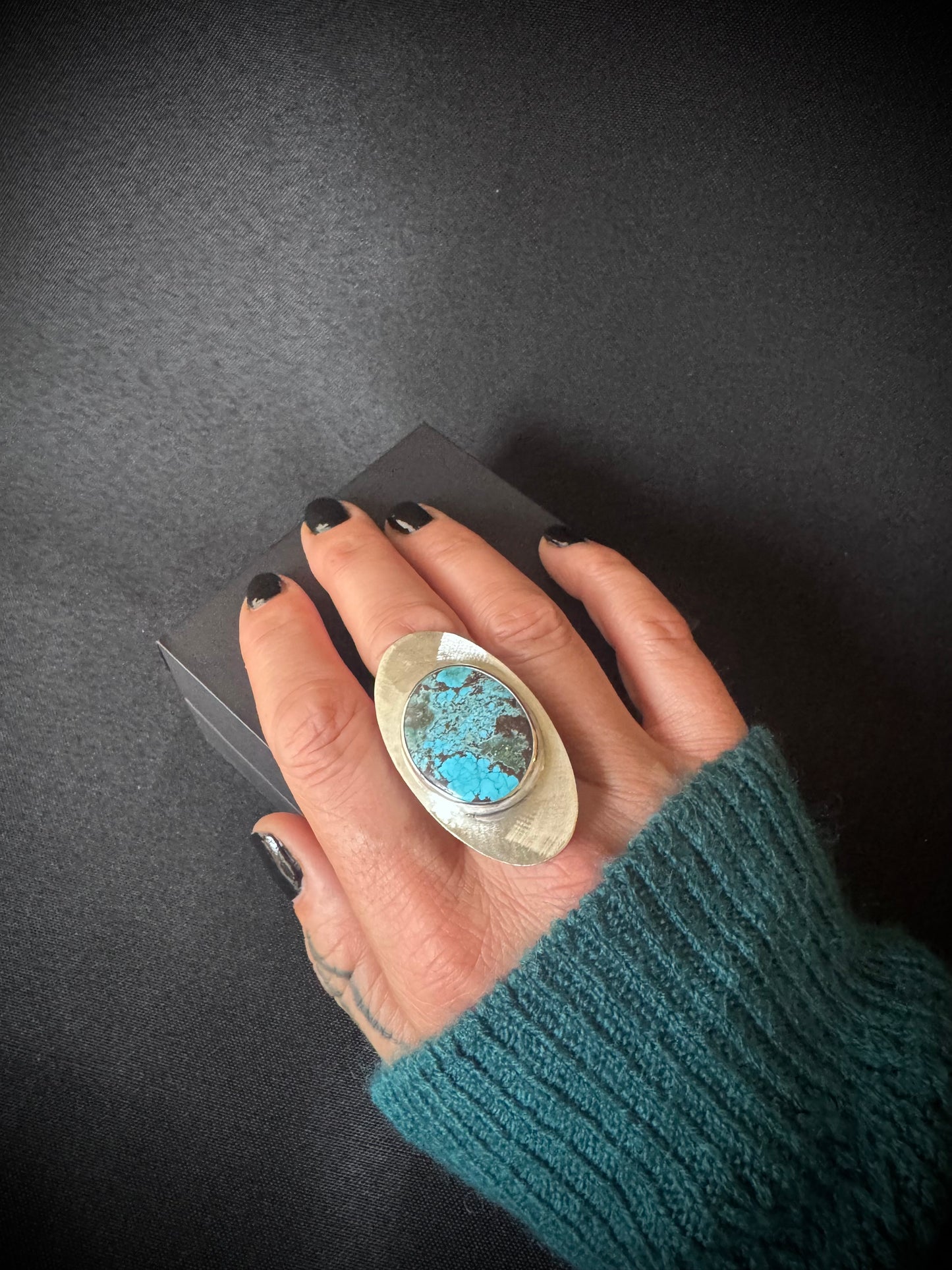 Hubei Turquoise Sterling Silver Ring - Size R