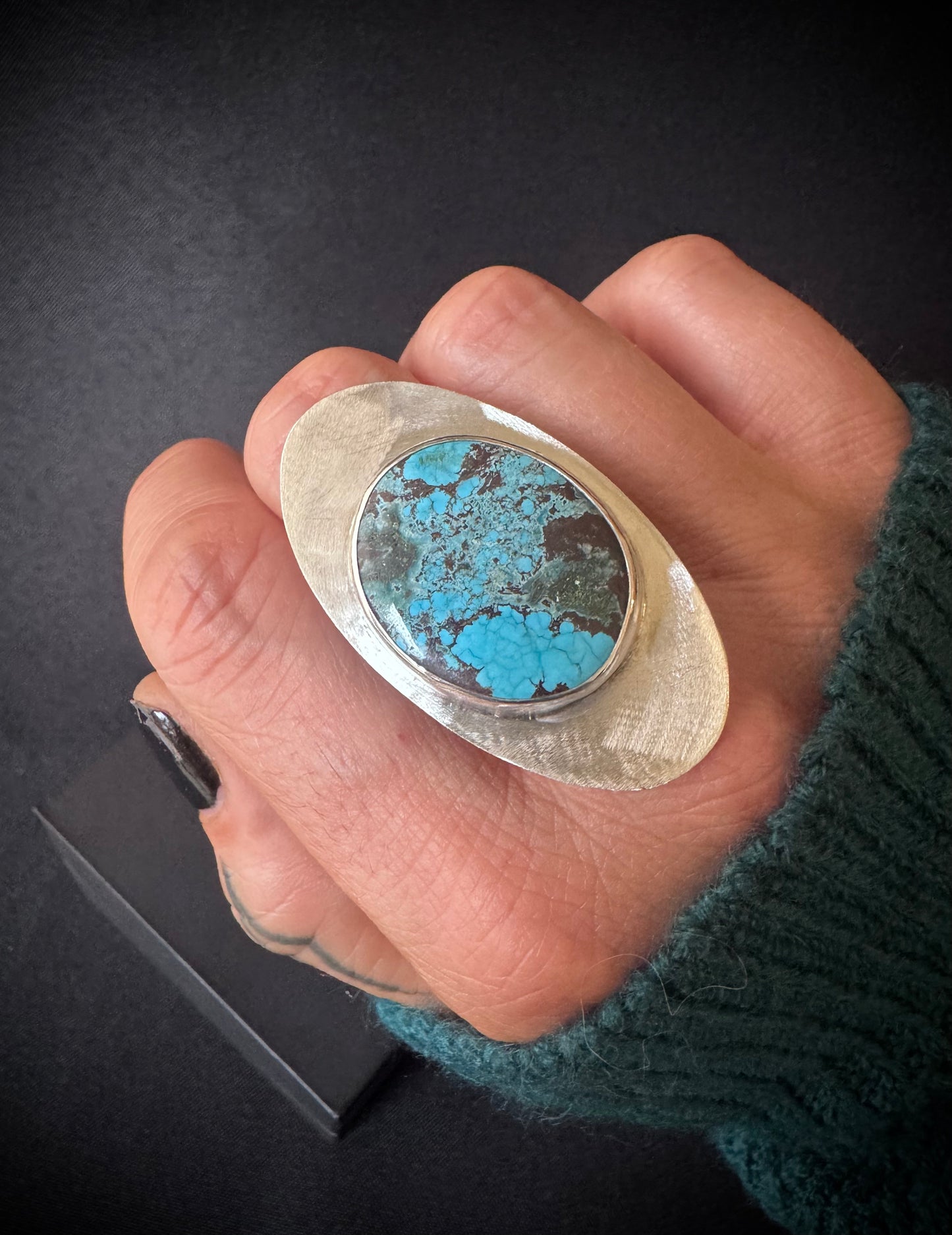 Hubei Turquoise Sterling Silver Ring - Size R