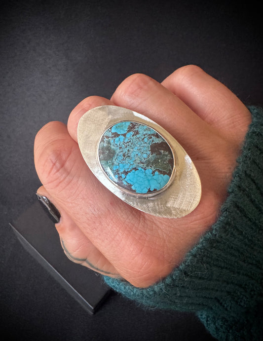 Hubei Turquoise Sterling Silver Ring - Size R