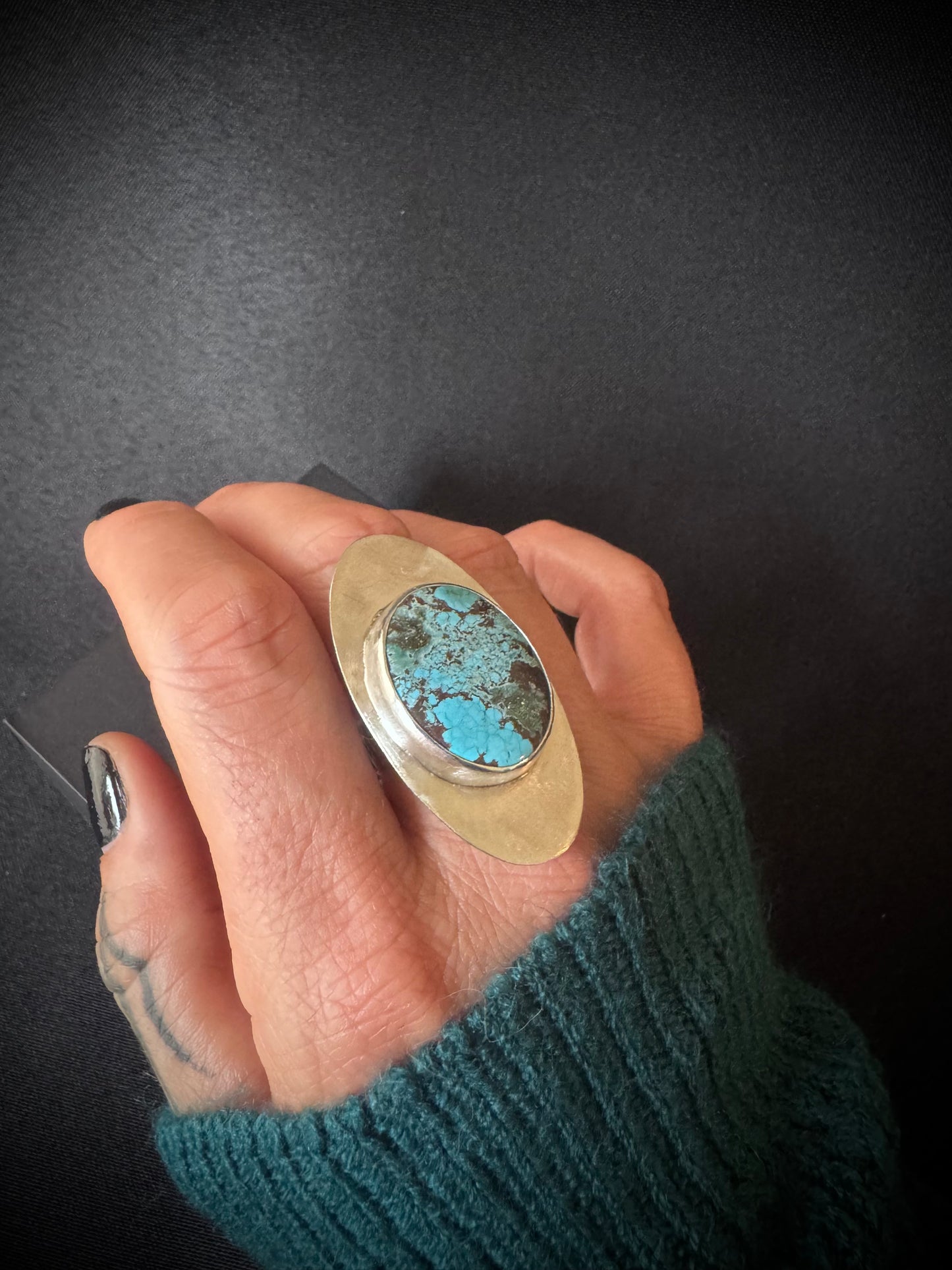 Hubei Turquoise Sterling Silver Ring - Size R