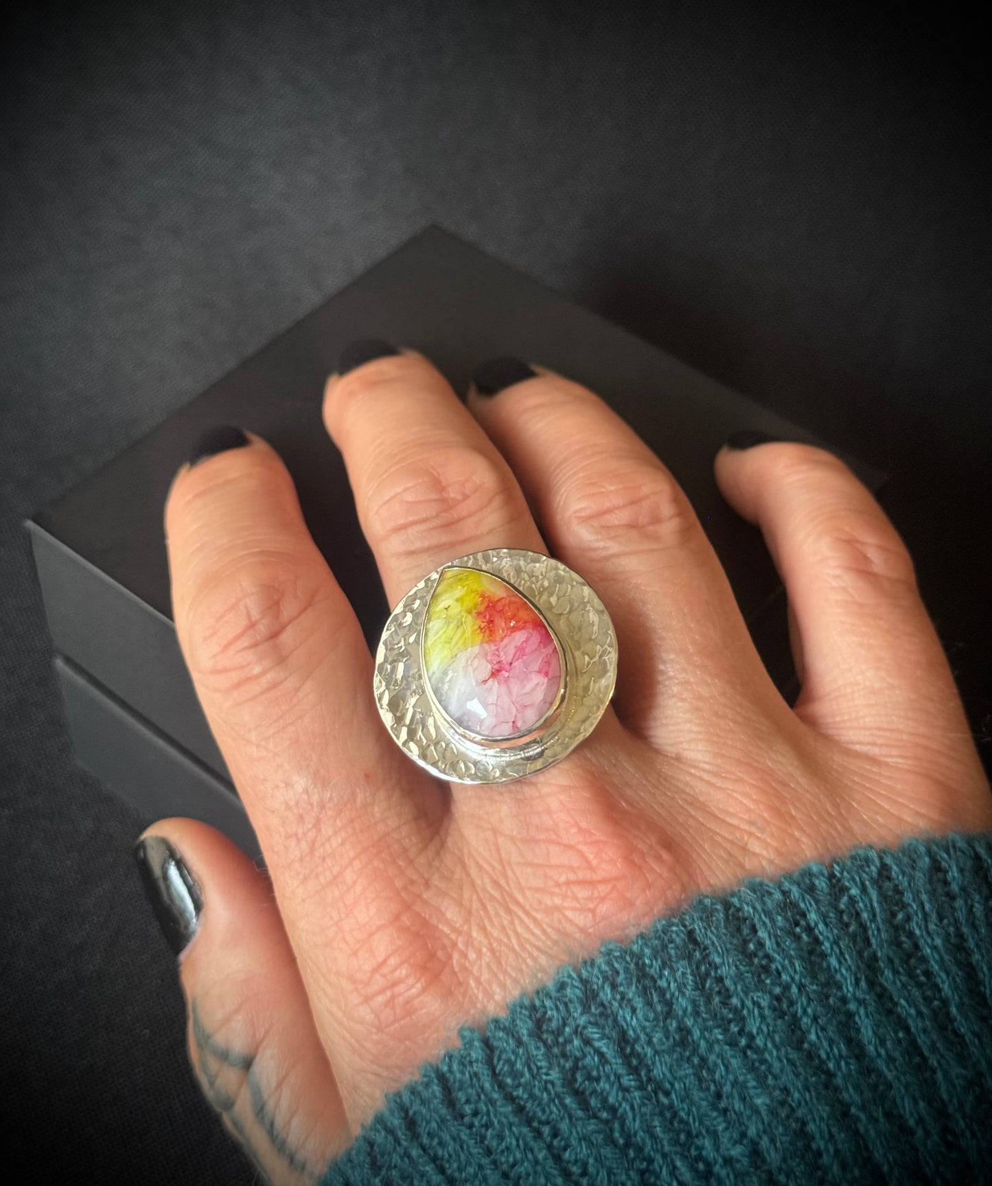 Rainbow Solar Quartz Sterling Silver Ring - Size P