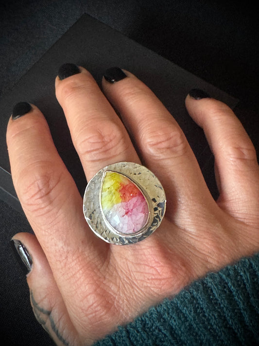 Rainbow Solar Quartz Sterling Silver Ring - Size P