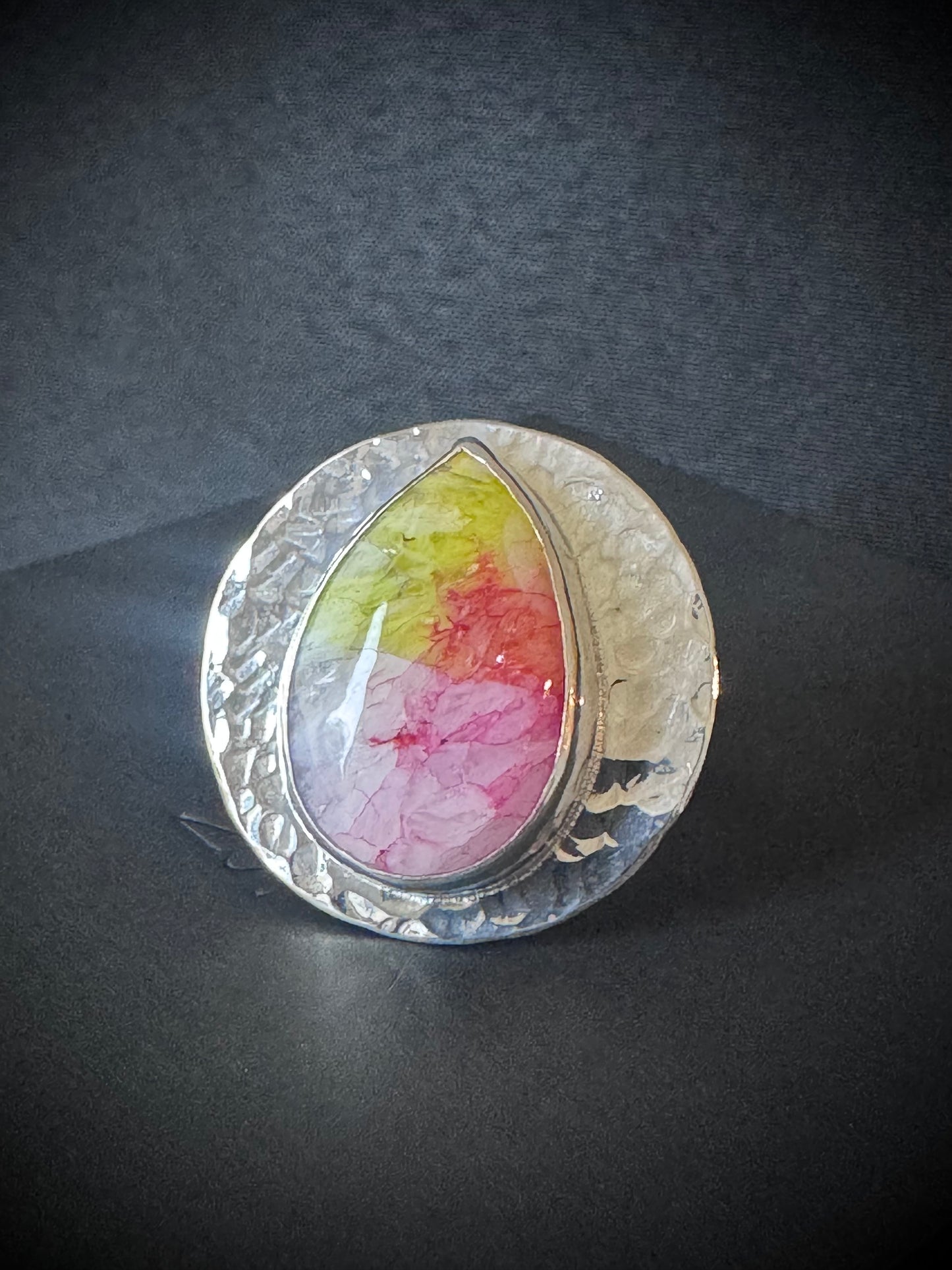 Rainbow Solar Quartz Sterling Silver Ring - Size P