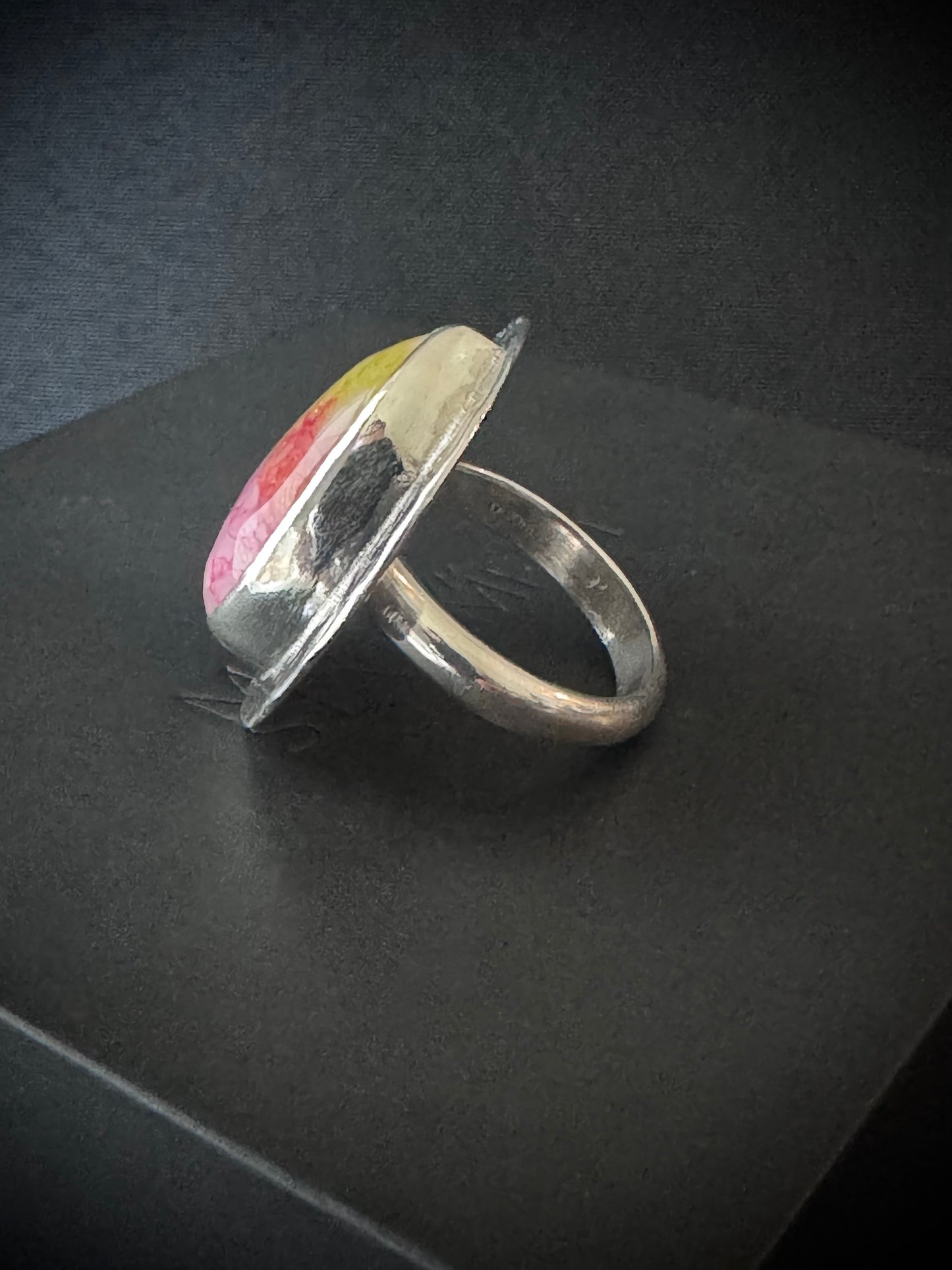 Rainbow Solar Quartz Sterling Silver Ring - Size P