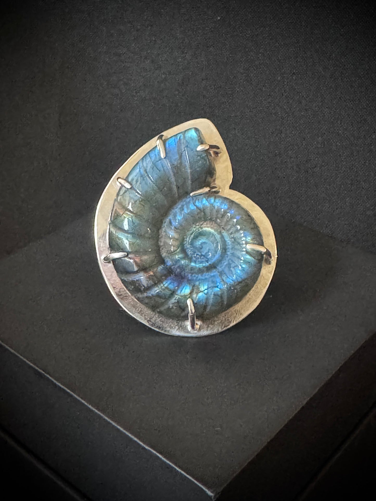 Large Carved Labradorite Sterling Silver Ring - Size U