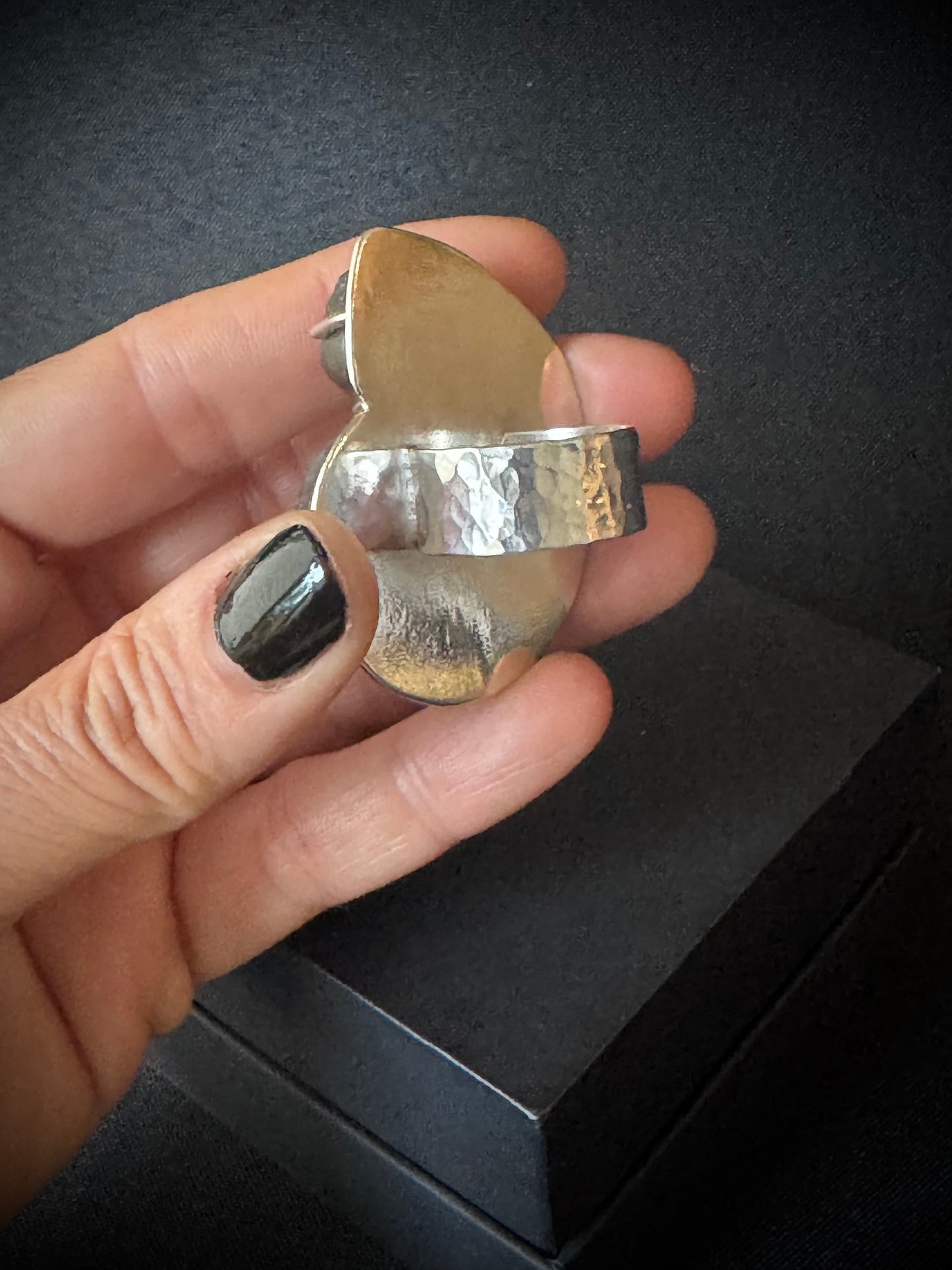 Large Carved Labradorite Sterling Silver Ring - Size U