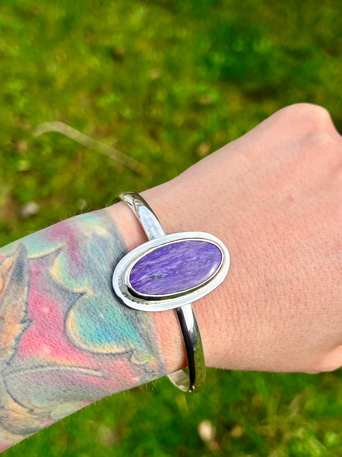 Charoite Sterling Silver Cuff - Size Extra Large