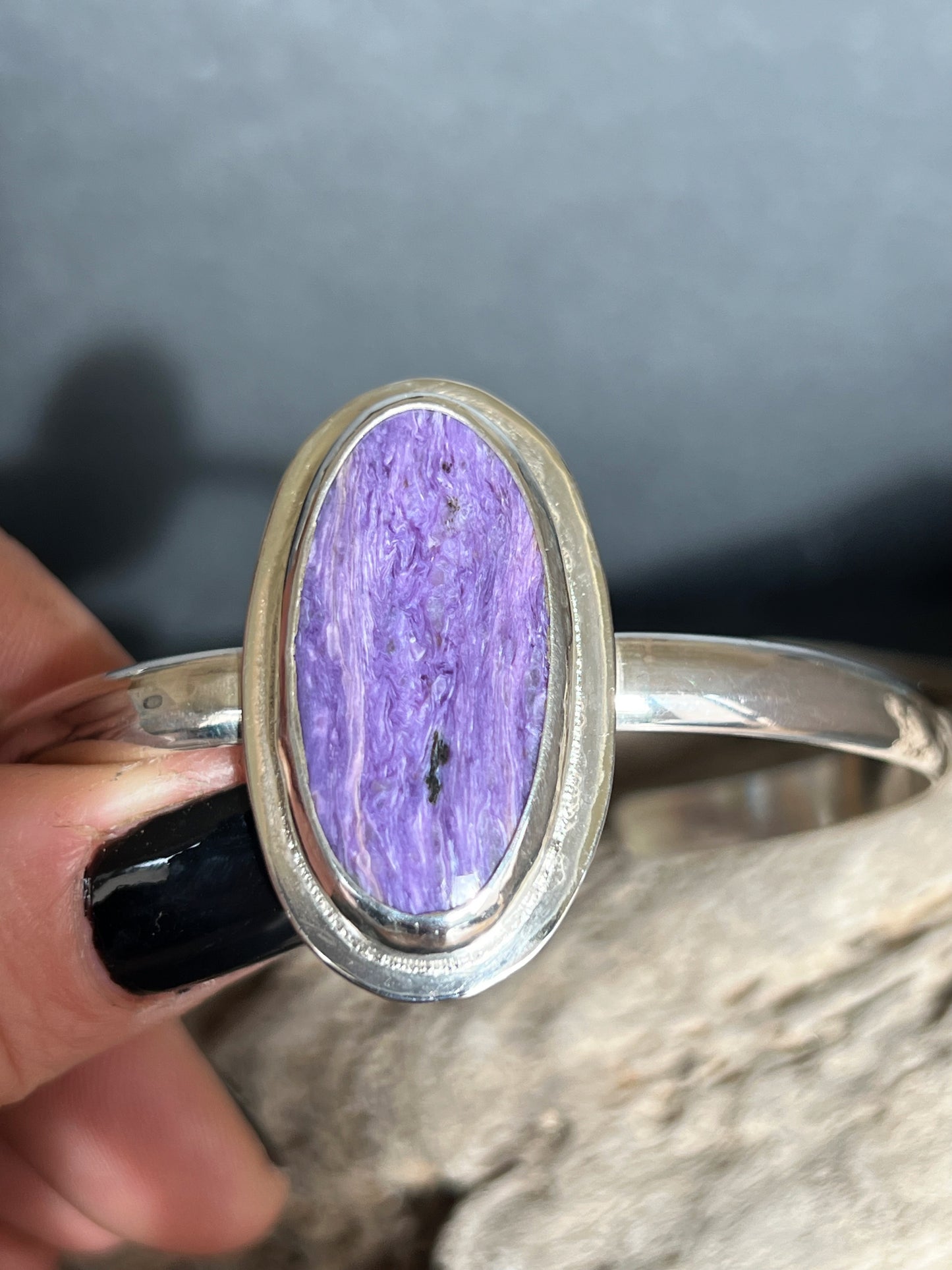 Charoite Sterling Silver Cuff - Size Extra Large