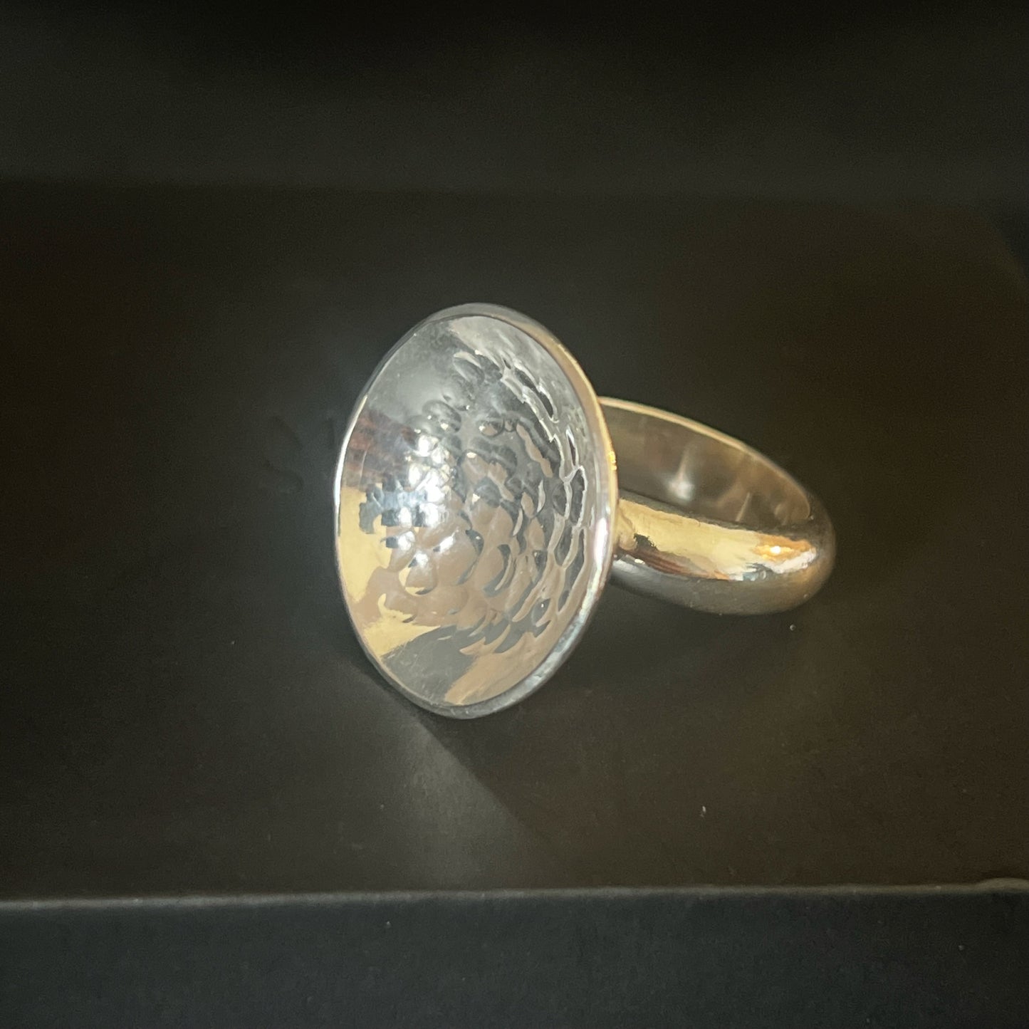 Hammered Bowl Chunky Sterling Silver Ring - Size P