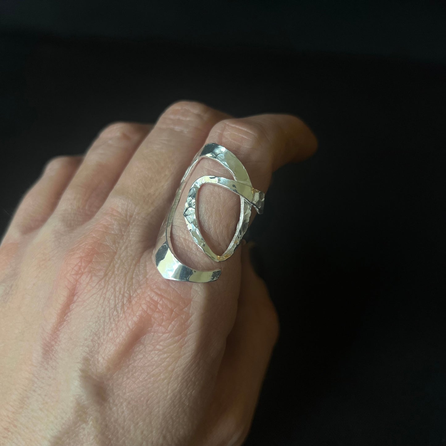 Hammered Swirl Chunky Sterling Silver Ring - Size R