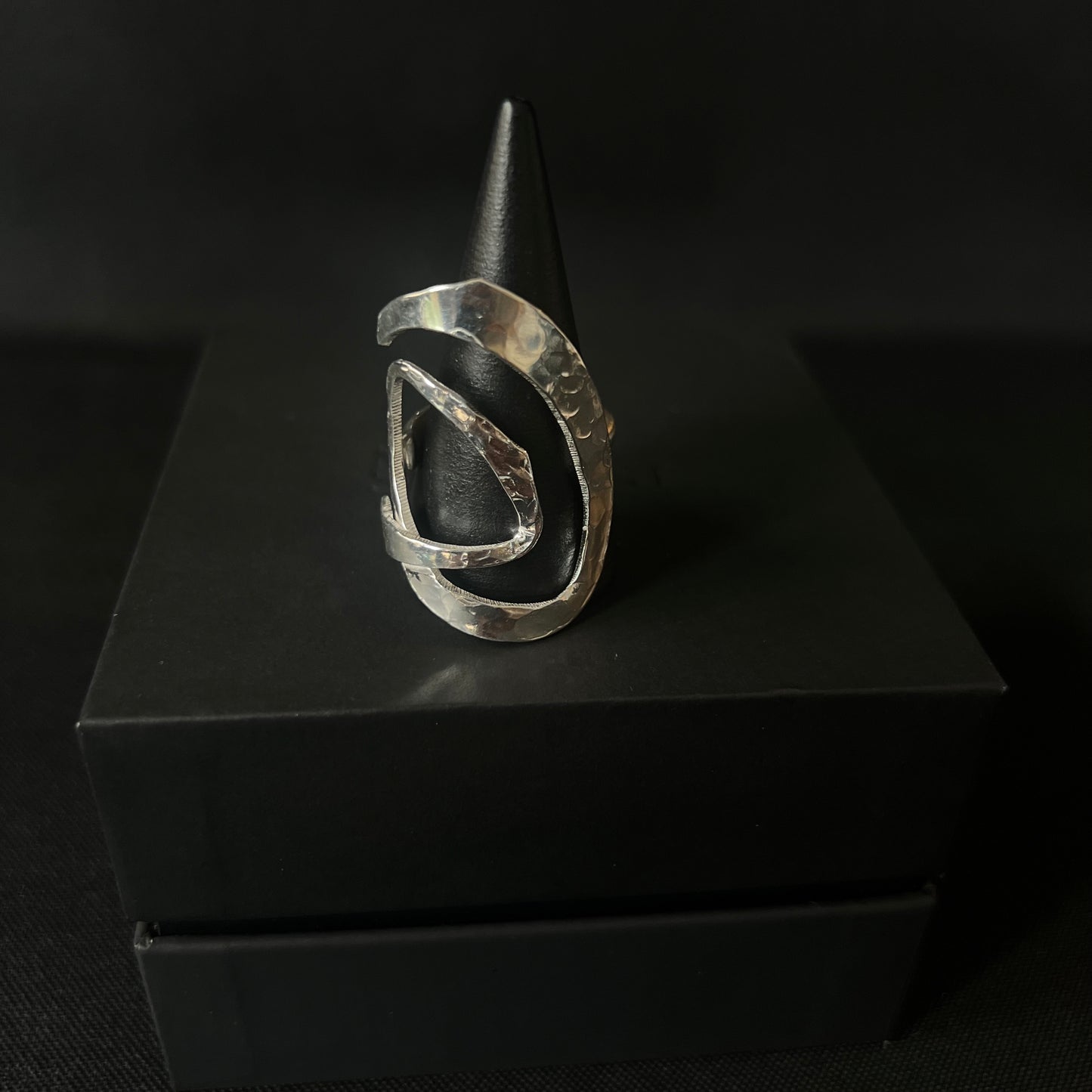 Hammered Swirl Chunky Sterling Silver Ring - Size R