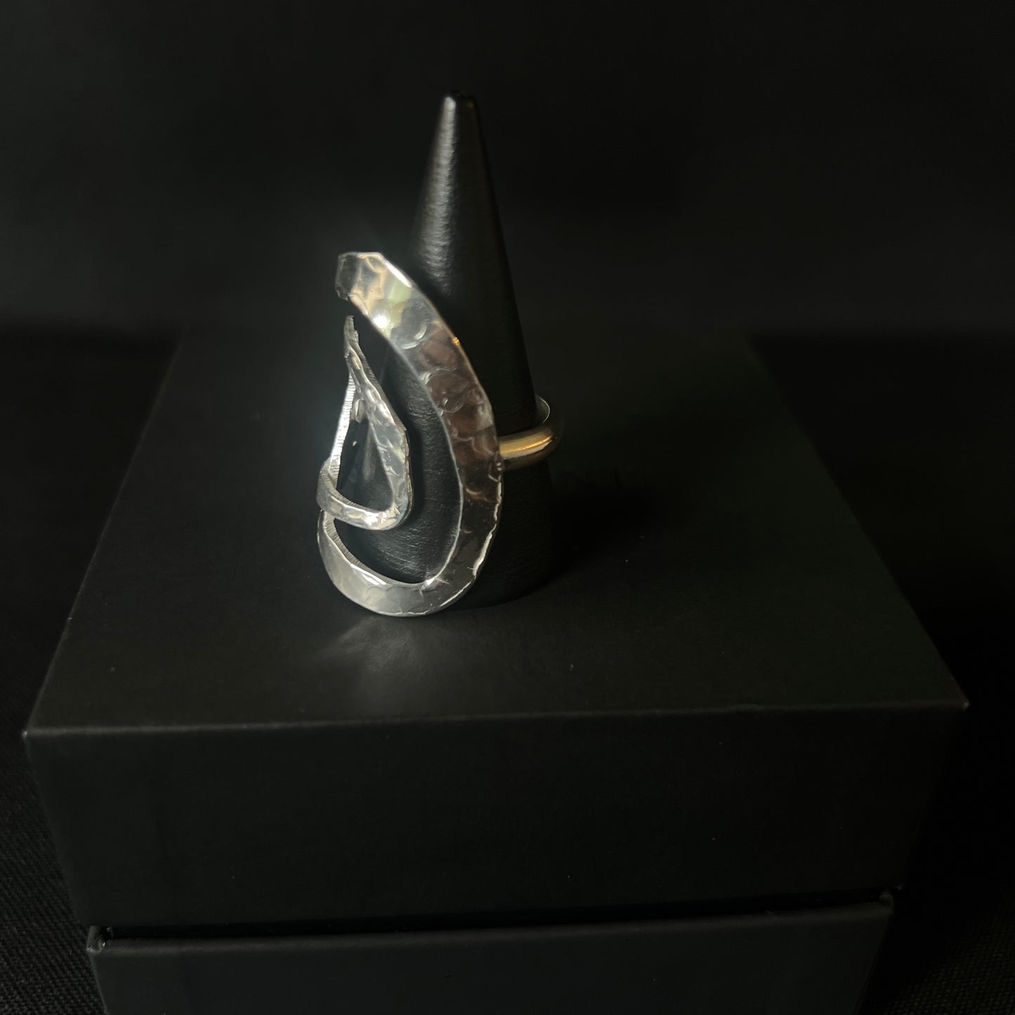 Hammered Swirl Chunky Sterling Silver Ring - Size R