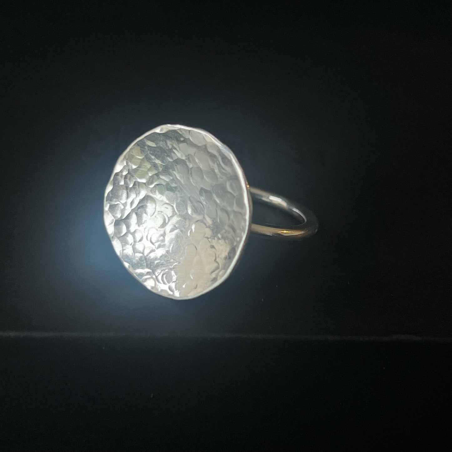 Hammered Disc Sterling Silver Ring - Size P