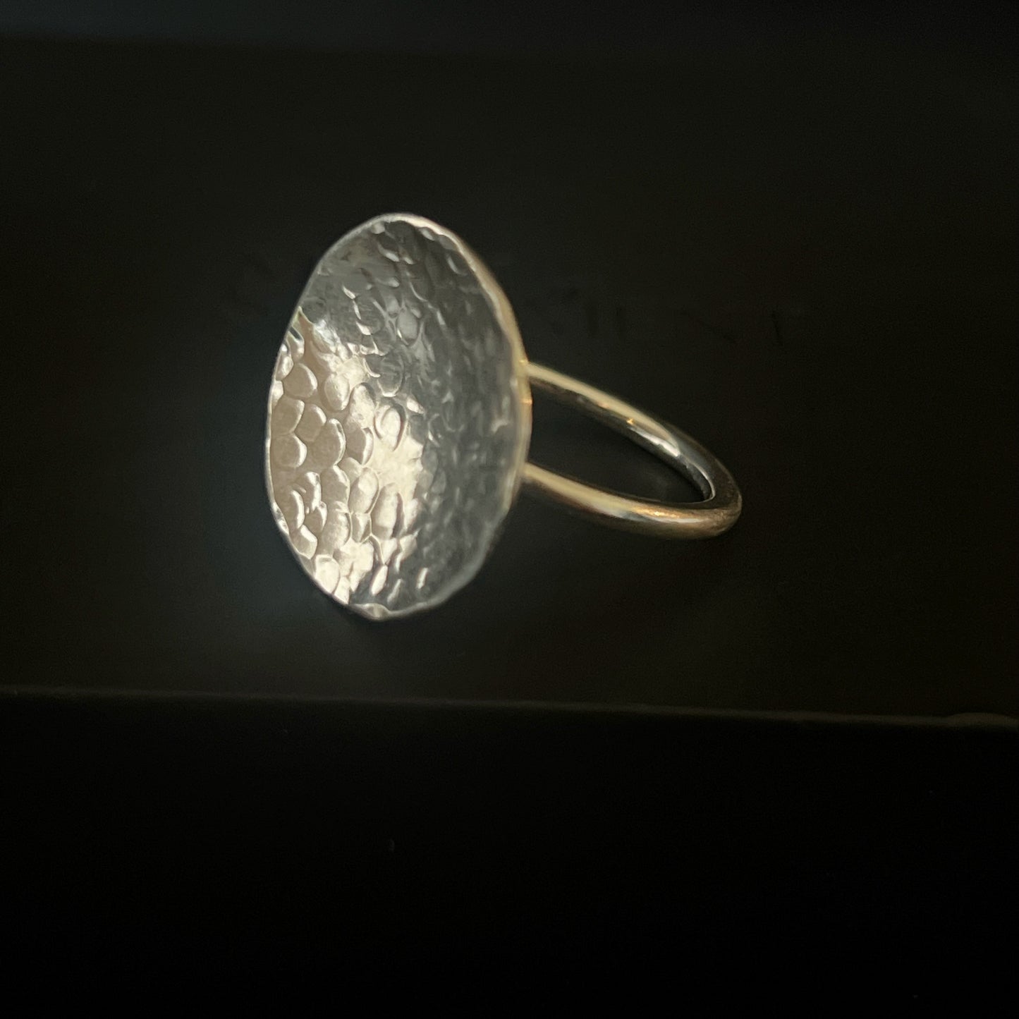 Hammered Disc Sterling Silver Ring - Size P