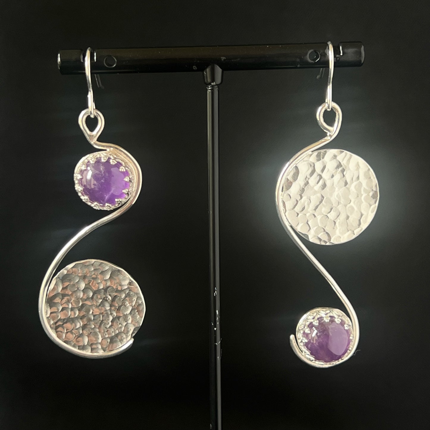 Amethyst Asymmetric Hammered Earrings