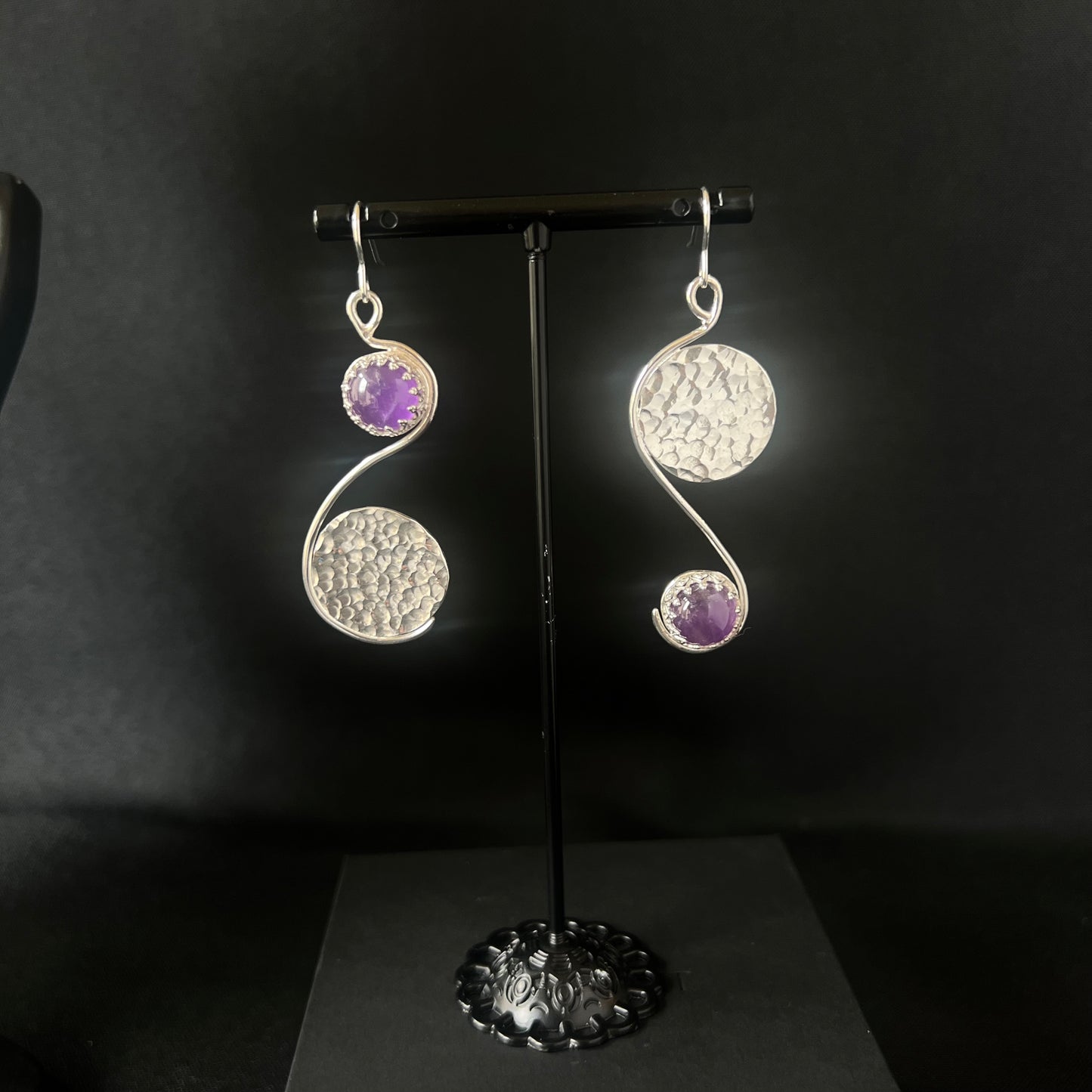 Amethyst Asymmetric Hammered Earrings