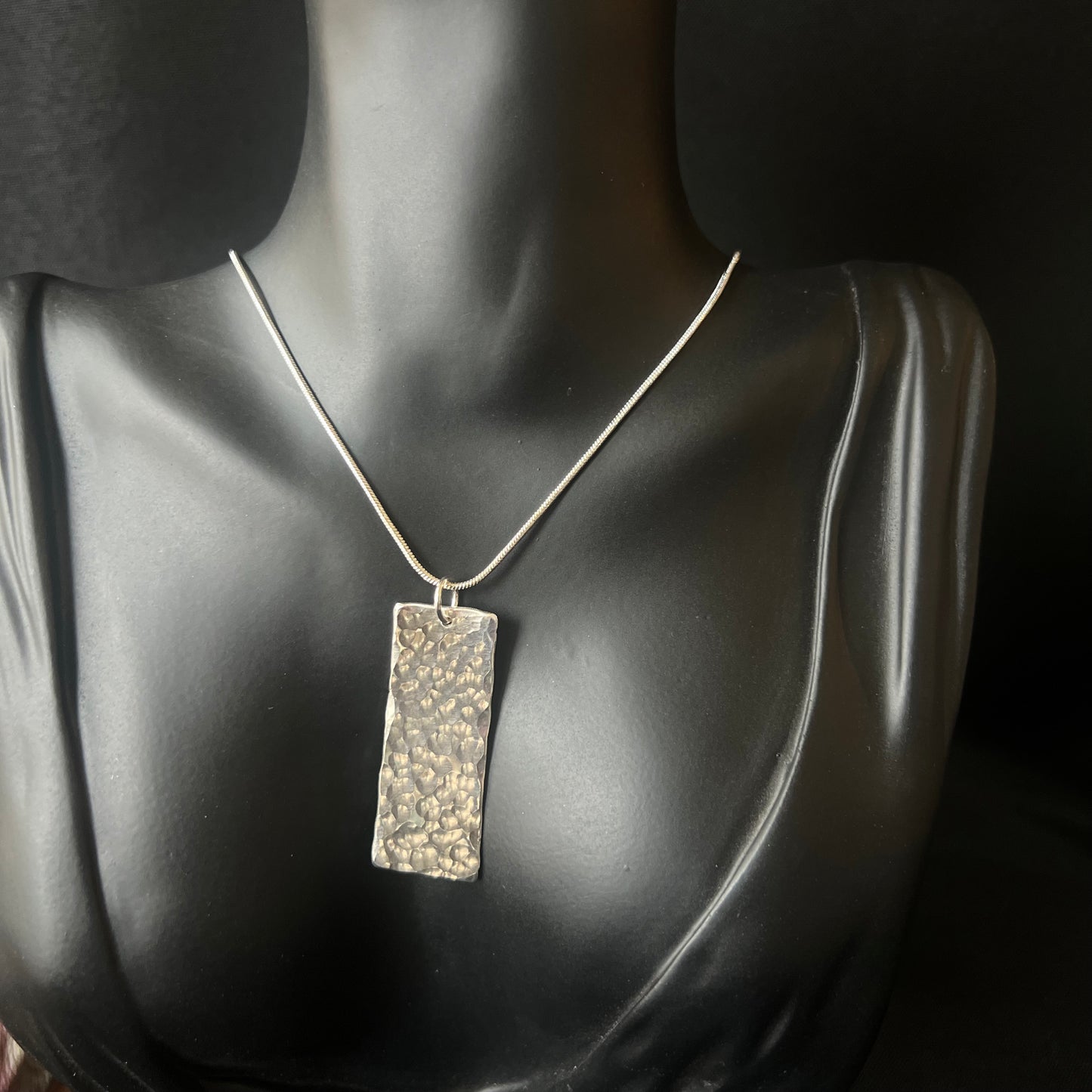 Hammered Sterling Silver Rectangle Necklace